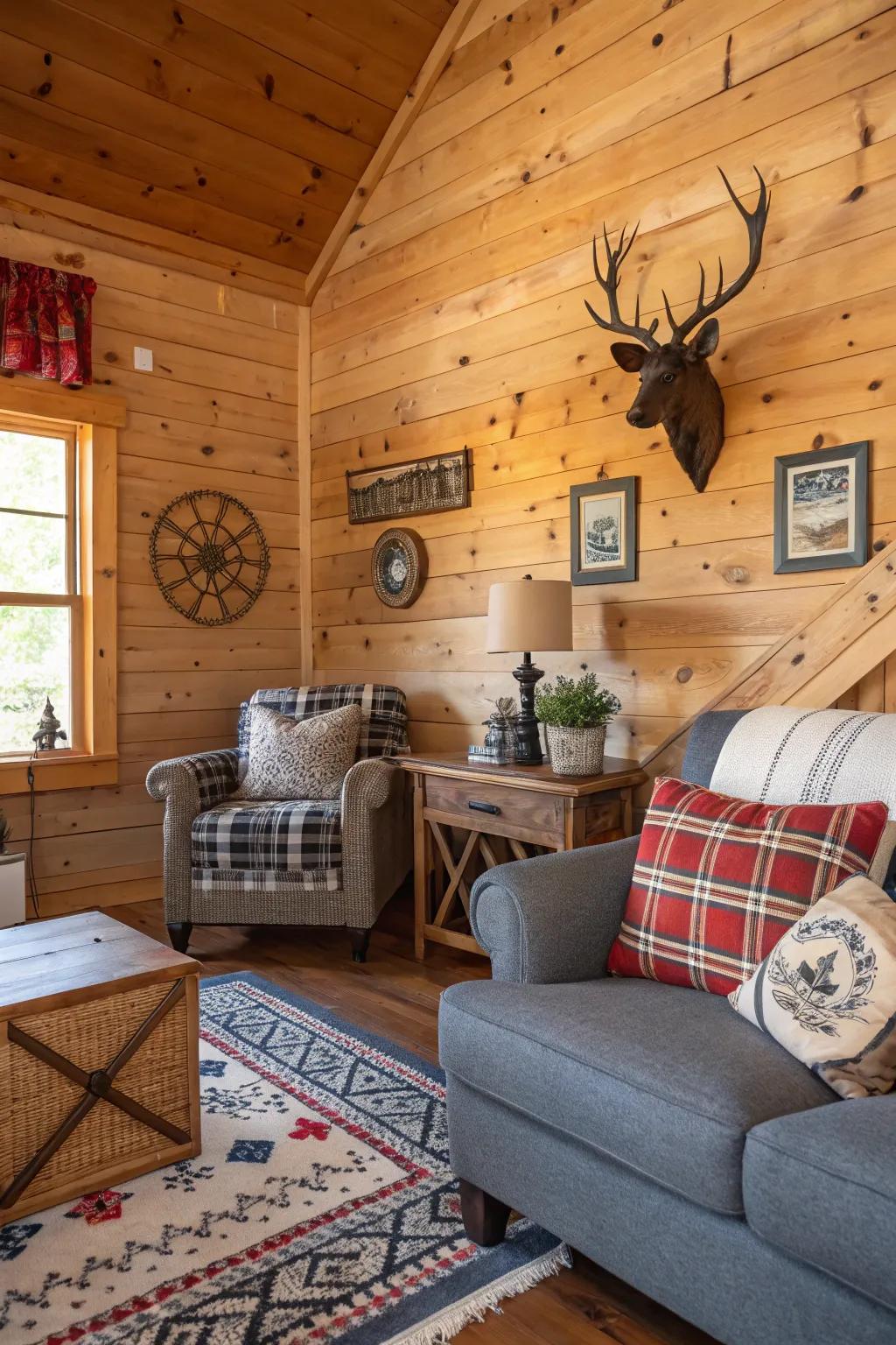 Varied mix-and-match styles bringing personality to the cabin.