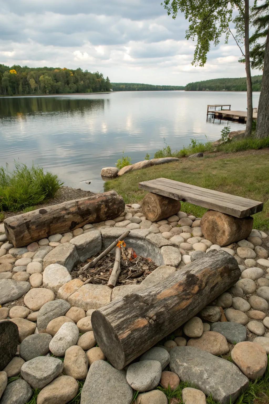 Unrefined trunk benches deliver a natural and welcoming seating choice.