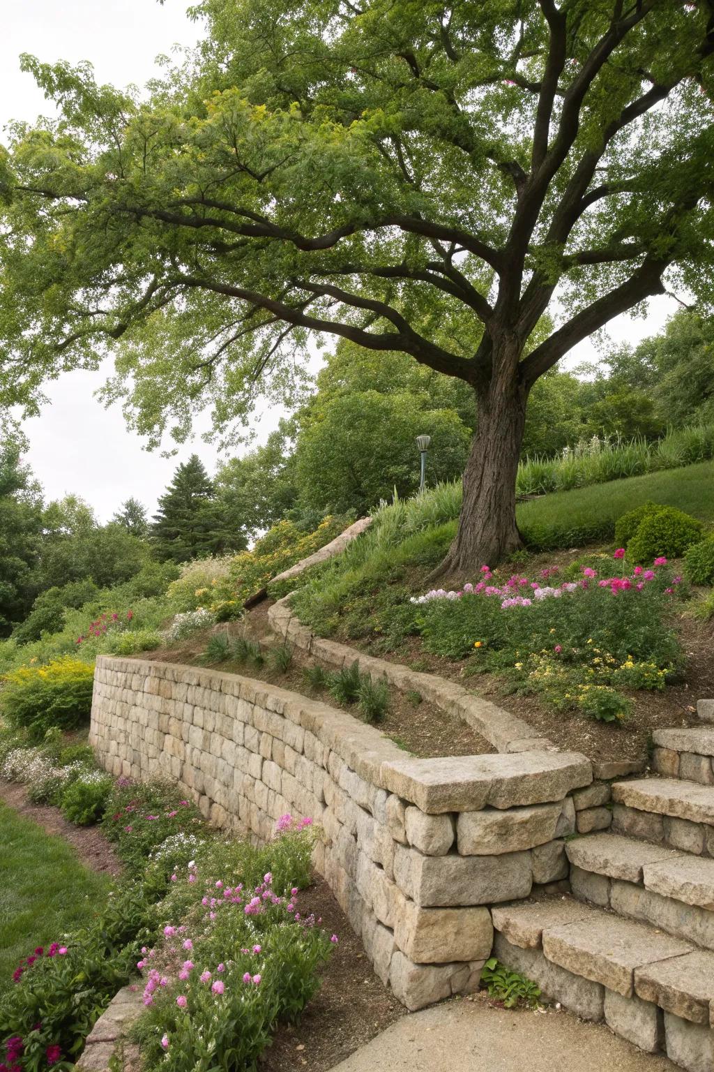 Supportive walls bring form and beauty to sloped yards.