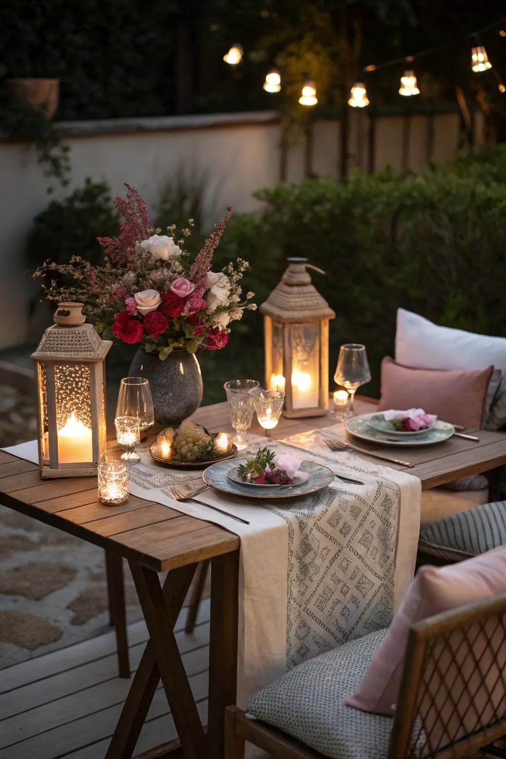 Set a romantic ambiance thanks to dimly lit lanterns.
