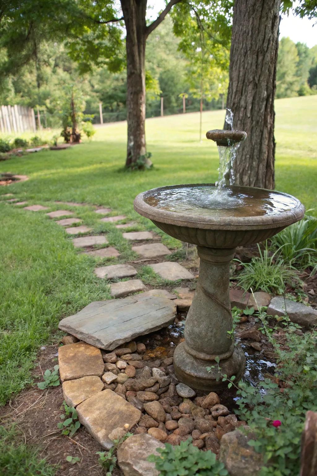 A basic water feature can add calmness and draw wildlife.