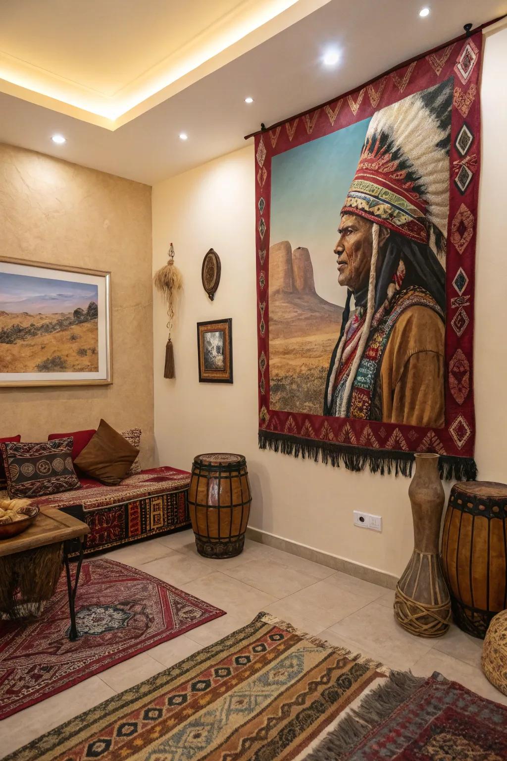Connections to roots and ventures are expressed through heritage-inspired art.
