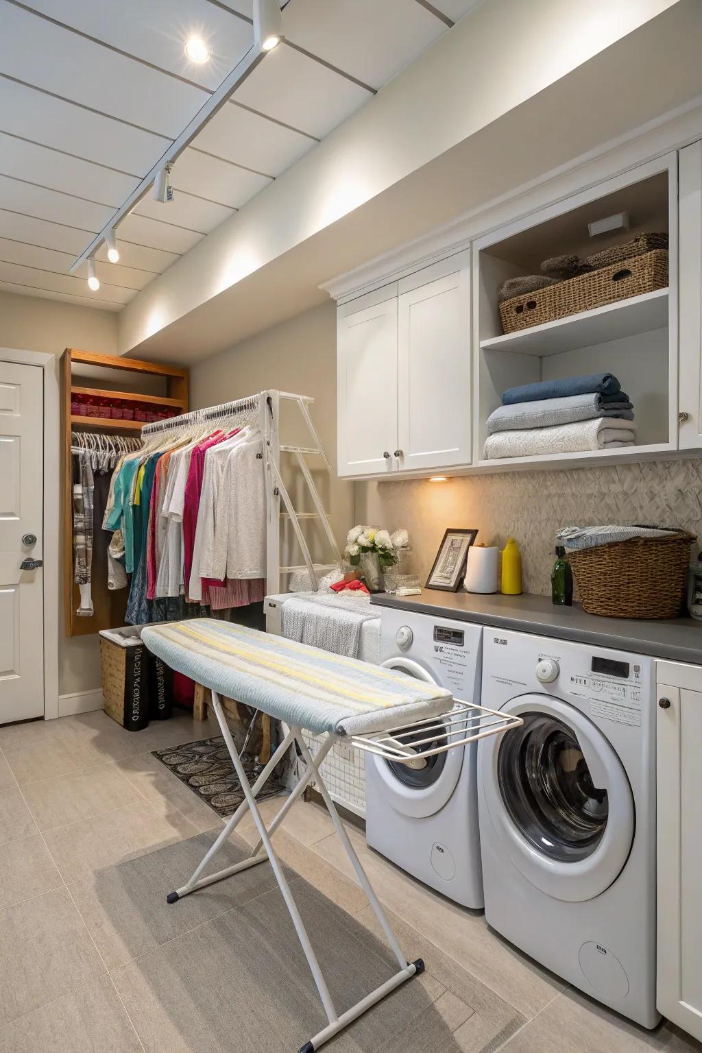 Practical accessories in an efficiently designed laundry room.