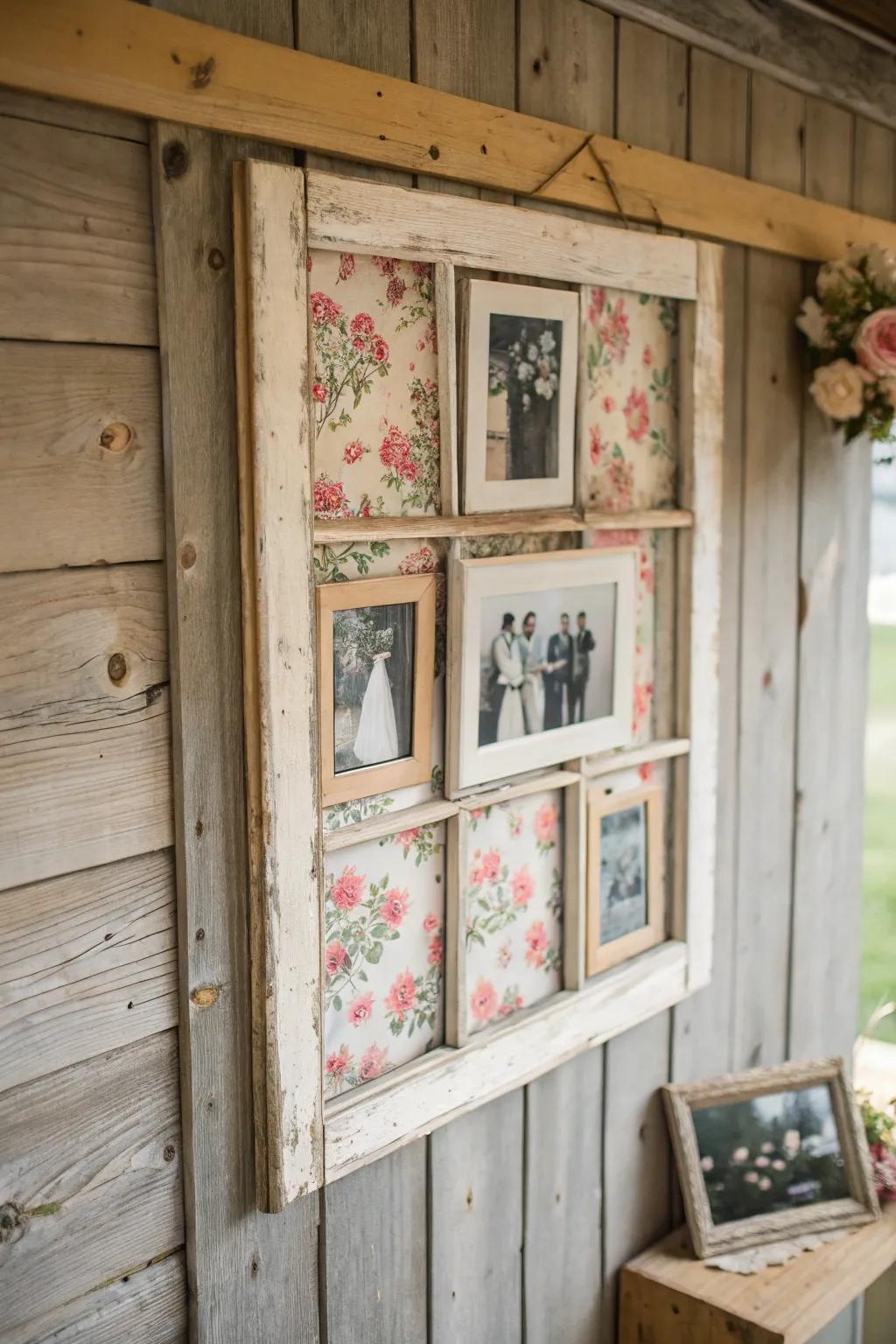 Repurposed window frames offer country charm.