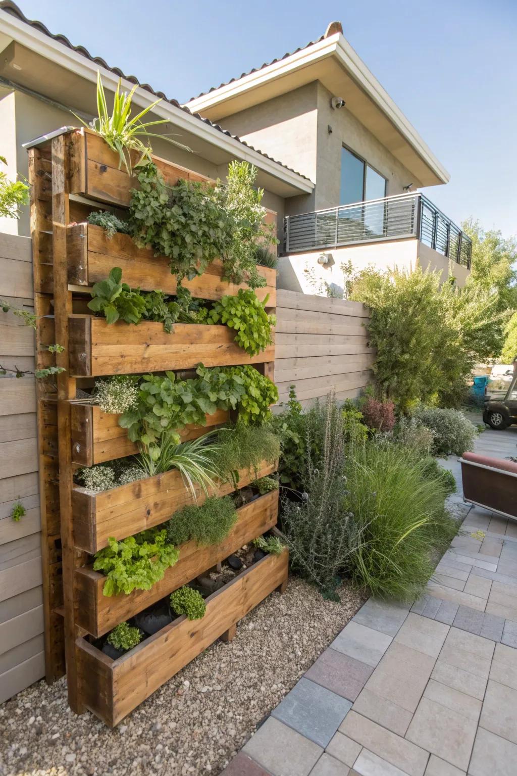 A vertical garden with native plants in a Las Vegas backyard.