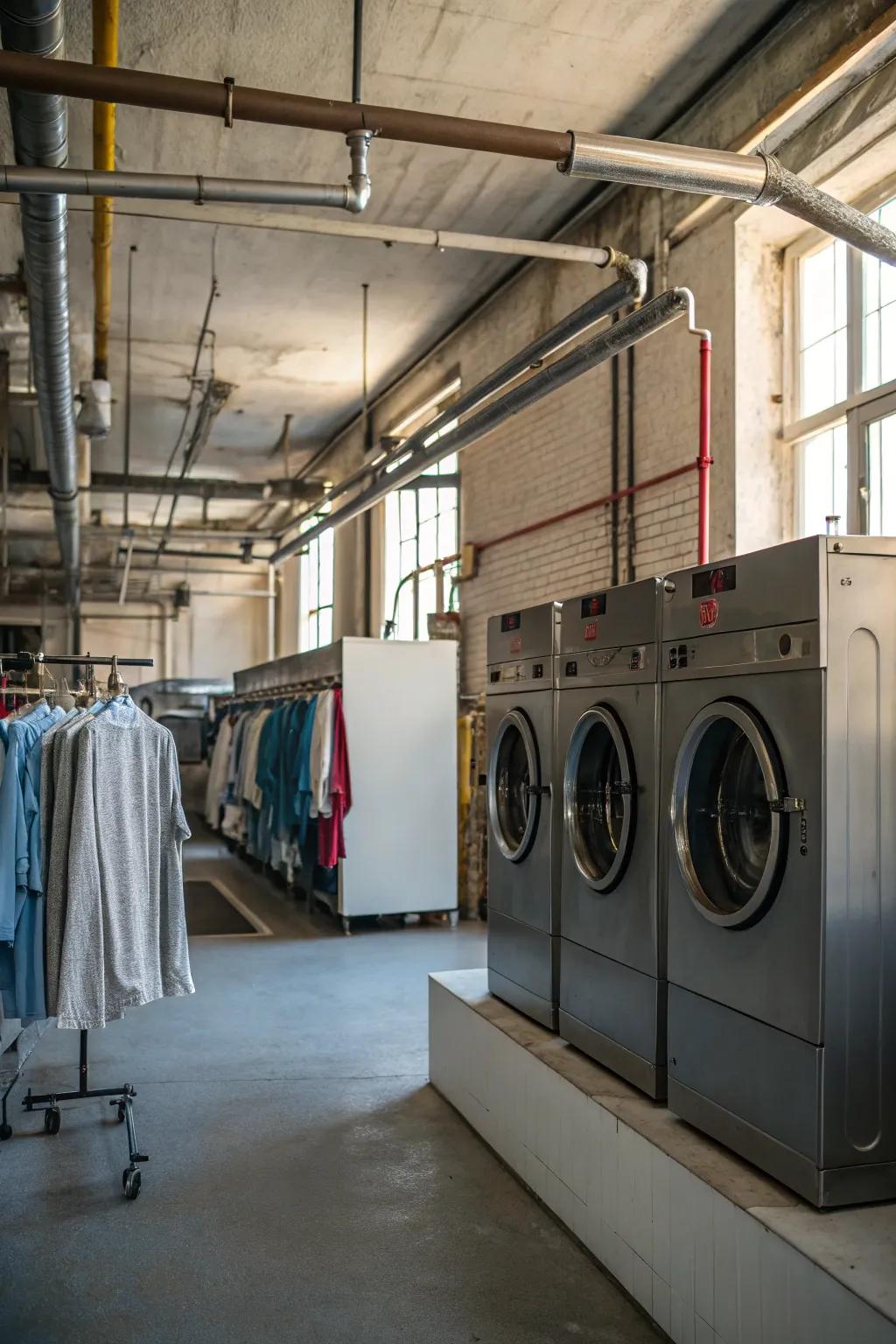 Incorporate an urban touch using industrial metal drying rods.