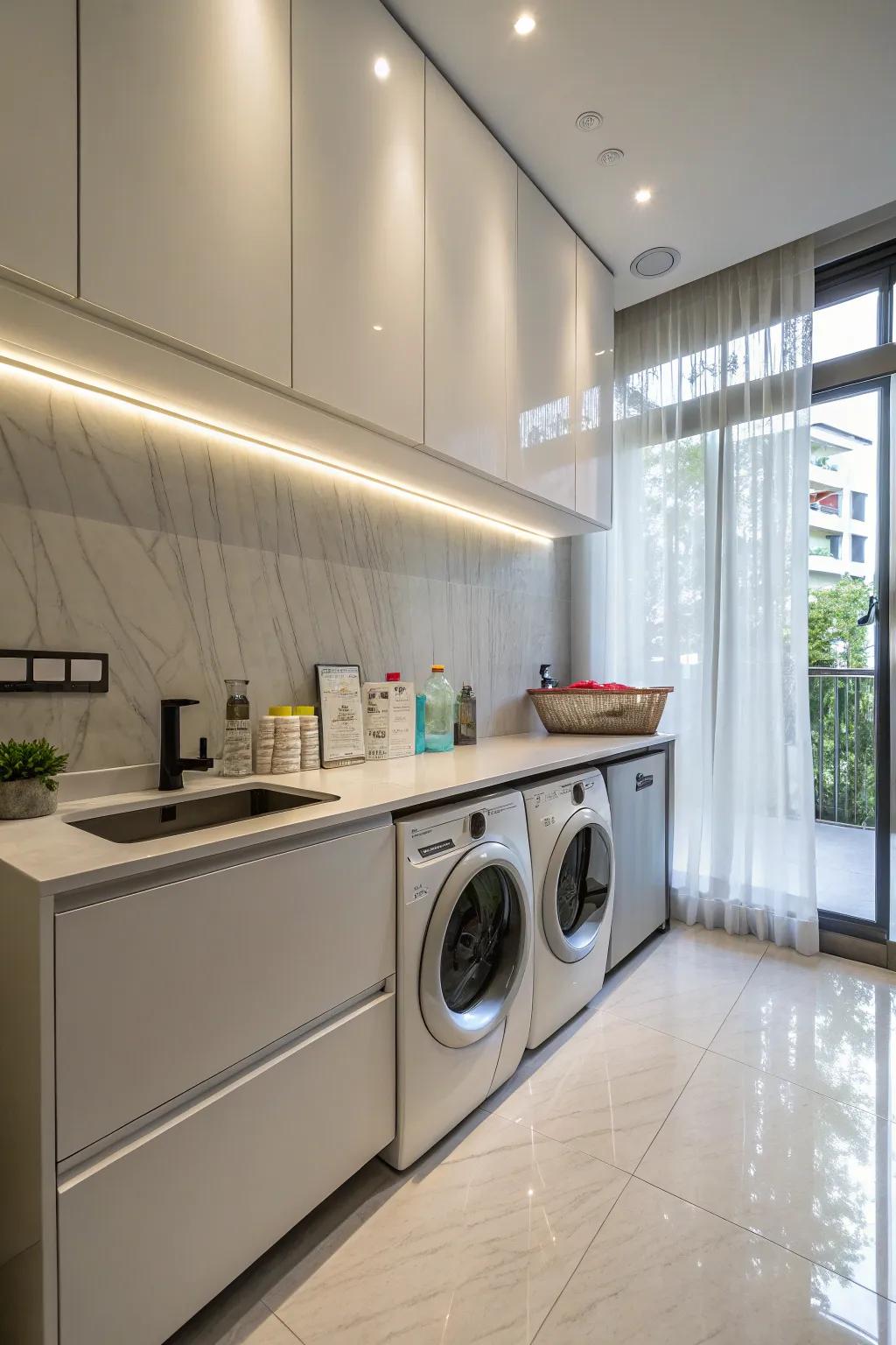 Under-cabinet lights add modern functionality.