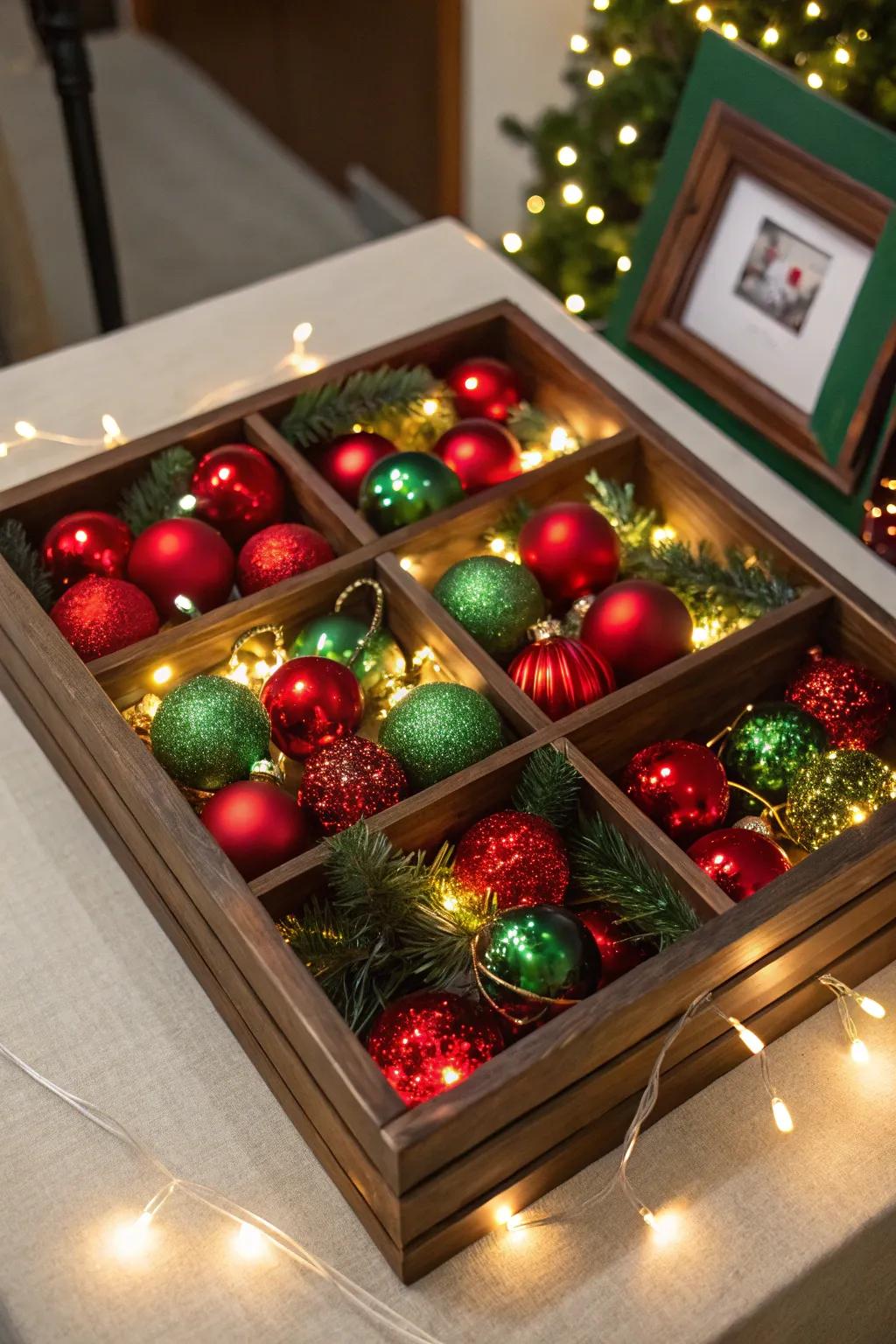 Timeless crimson and green Christmas shadow box