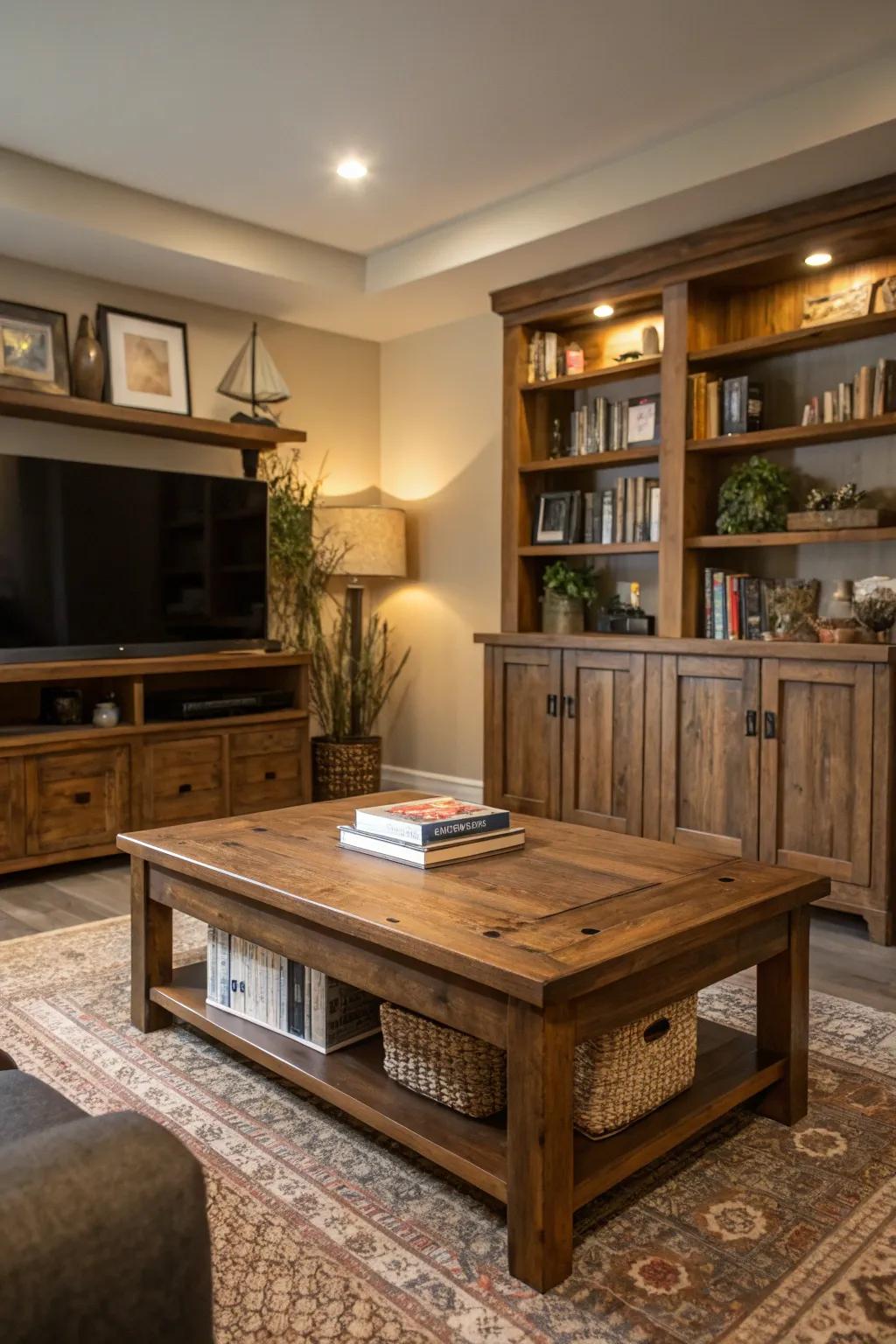 Timber details add warmth and contrast to your living space.