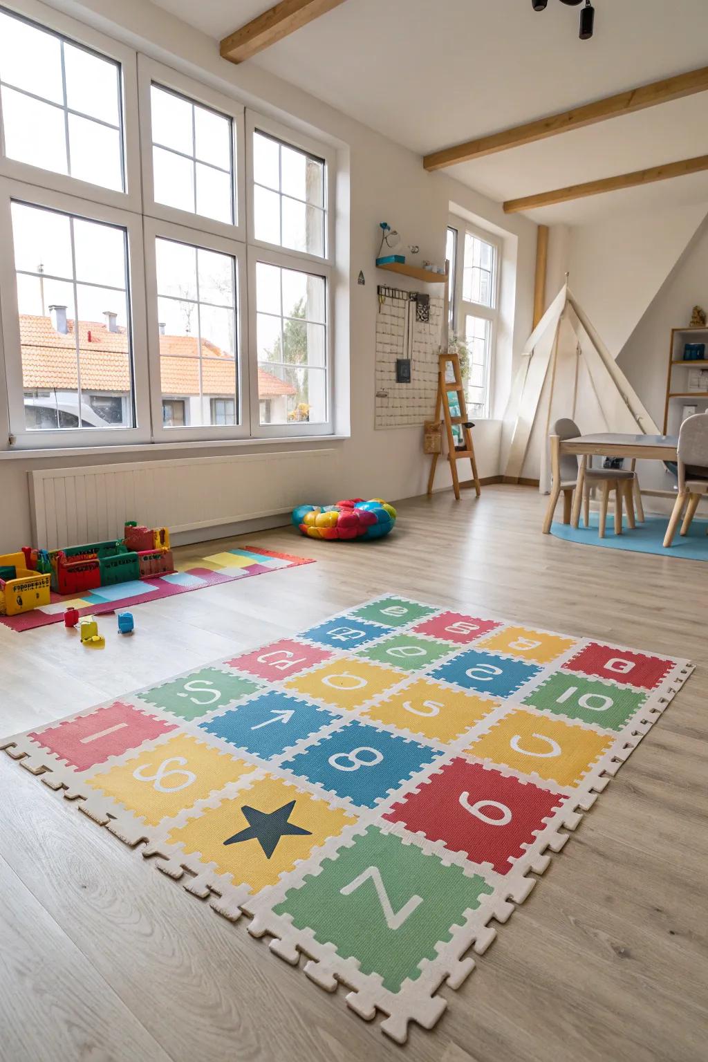 A playful floor covering promotes lively movement.