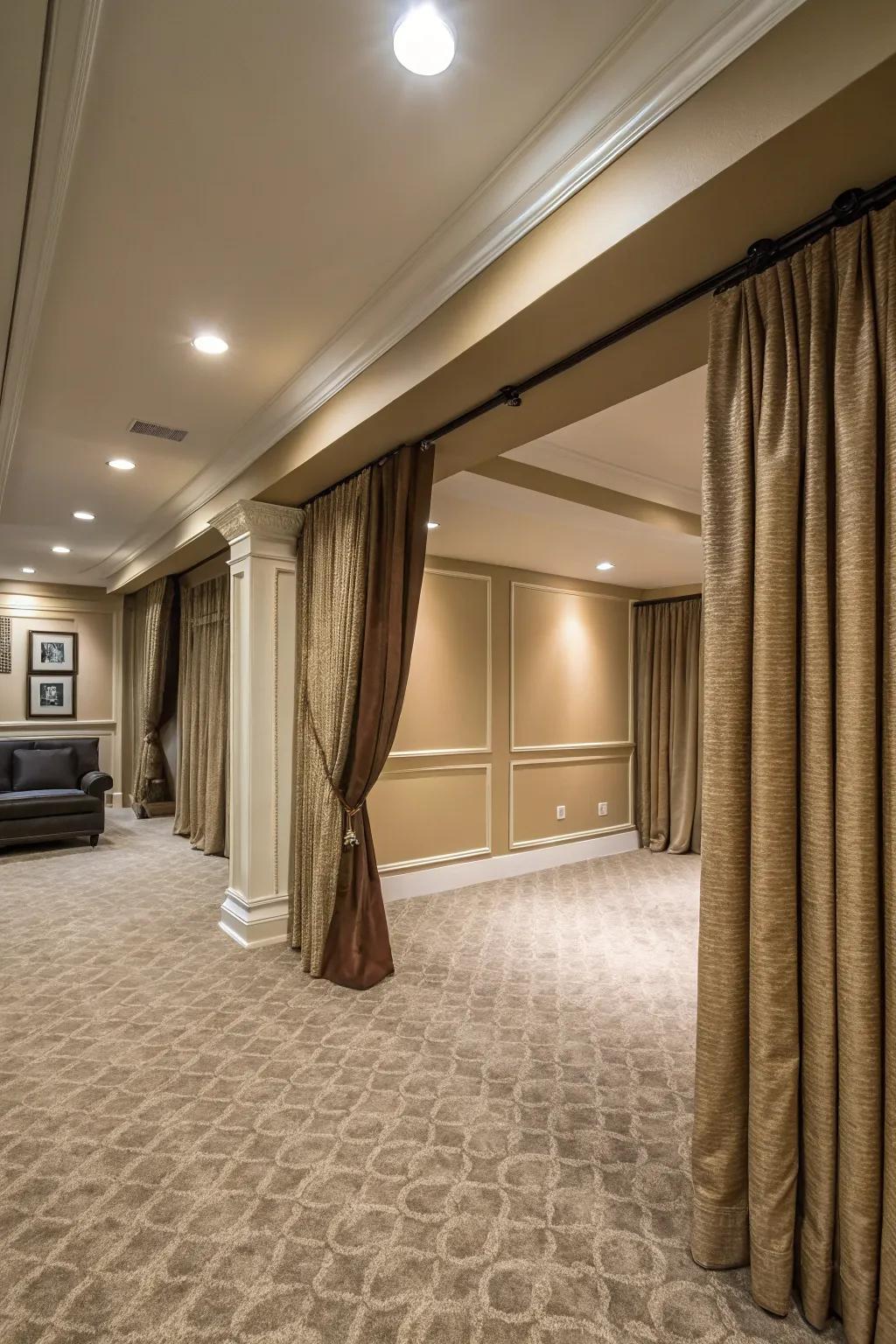 Full-length drapes add both vertical lines and a sense of sophistication to the room.