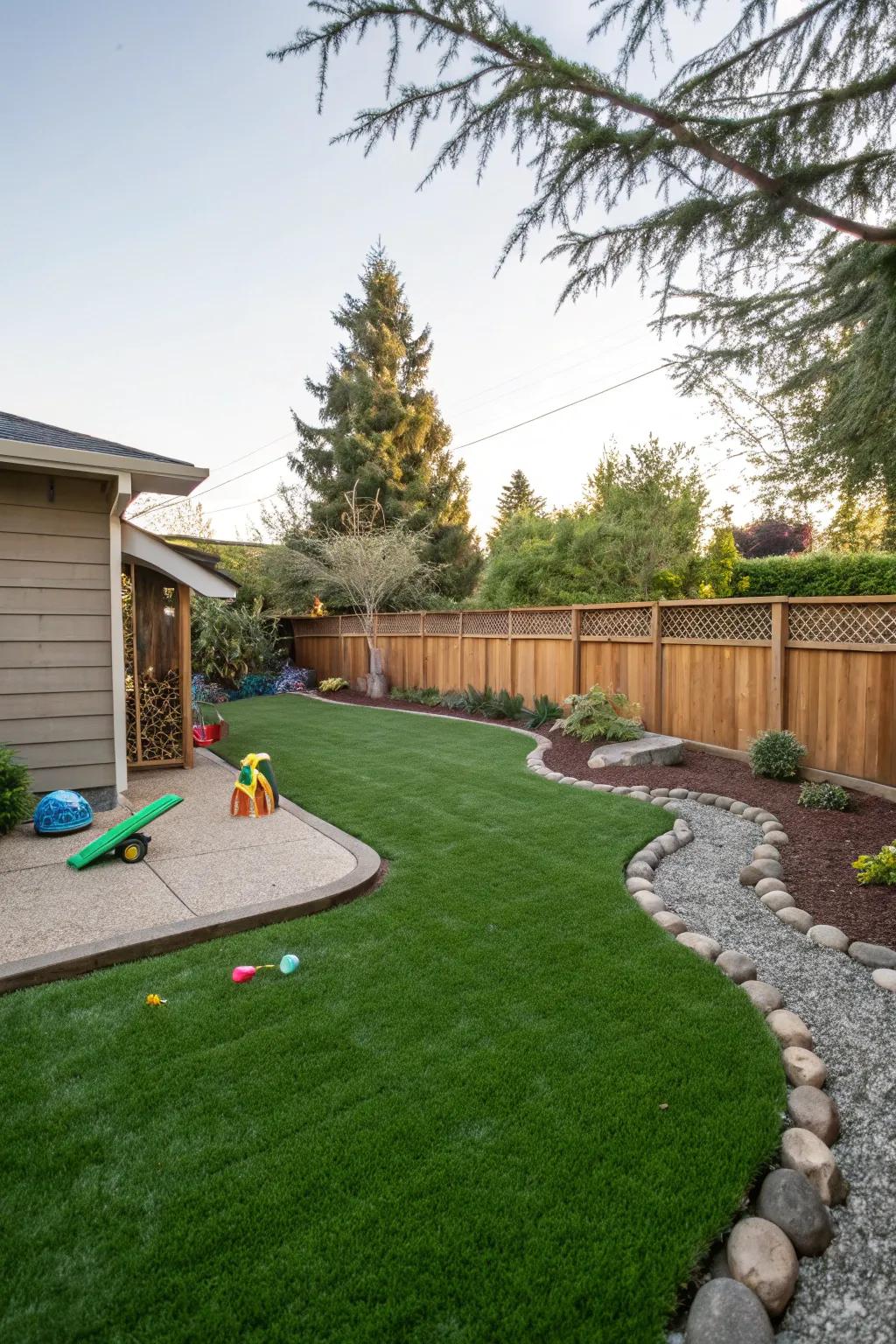 Faux grass offers a zero-upkeep green lawn in Portland.