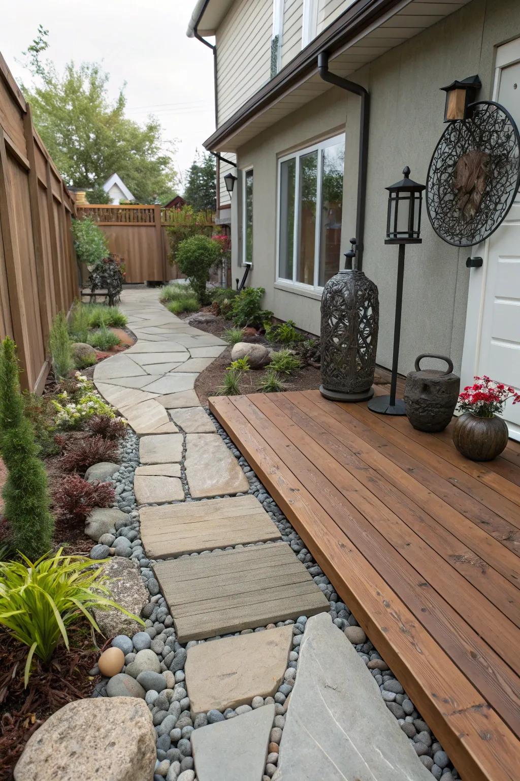 Mixing materials adds texture and visual fascination.