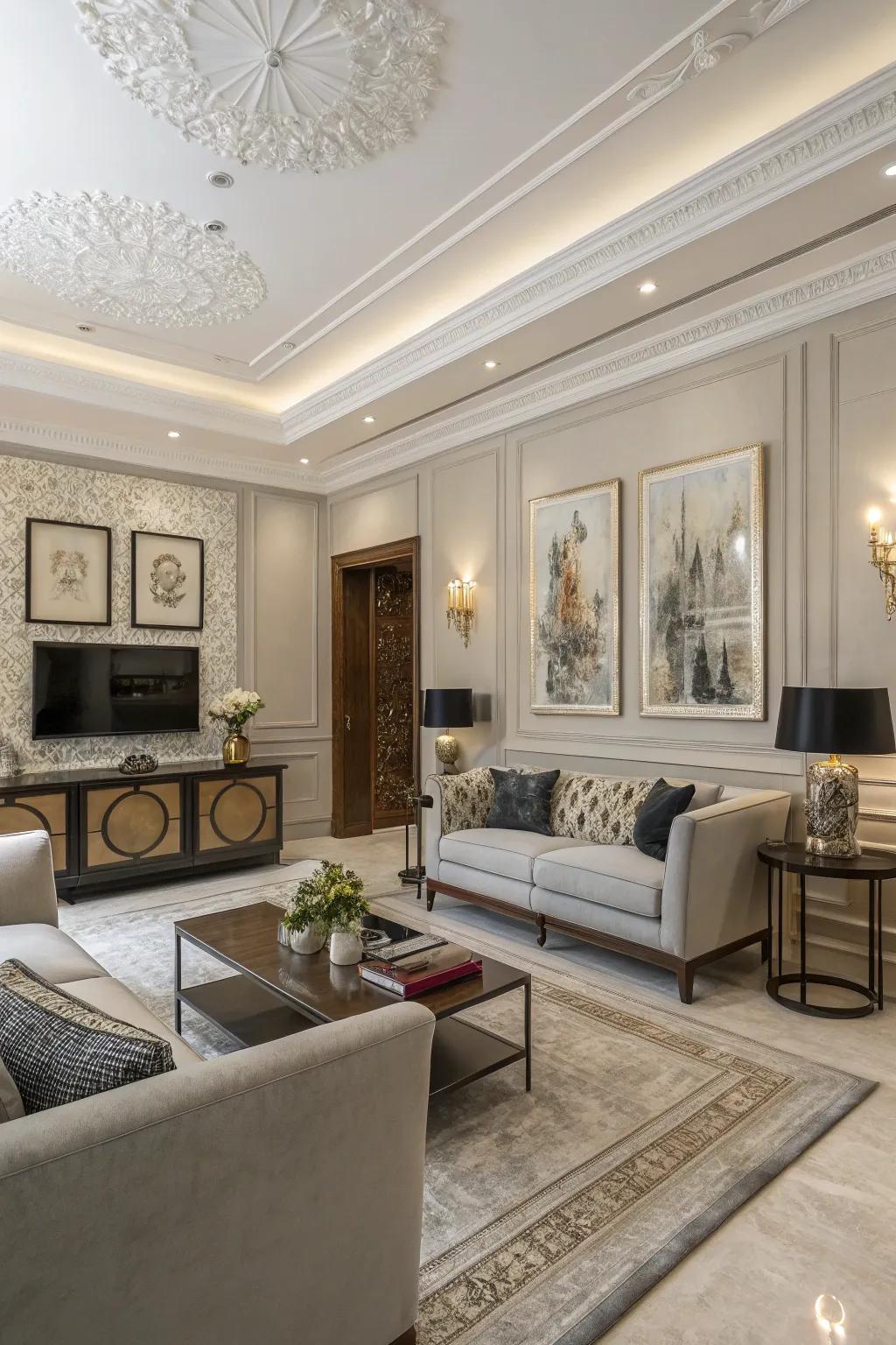 Modern and classic elements fuse perfectly in this lavish living space.