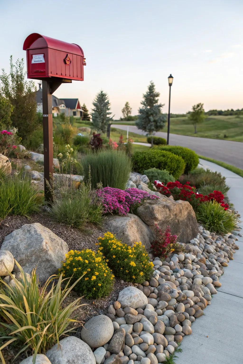 A miniature rock garden provides a tranquil setting for your mailbox.