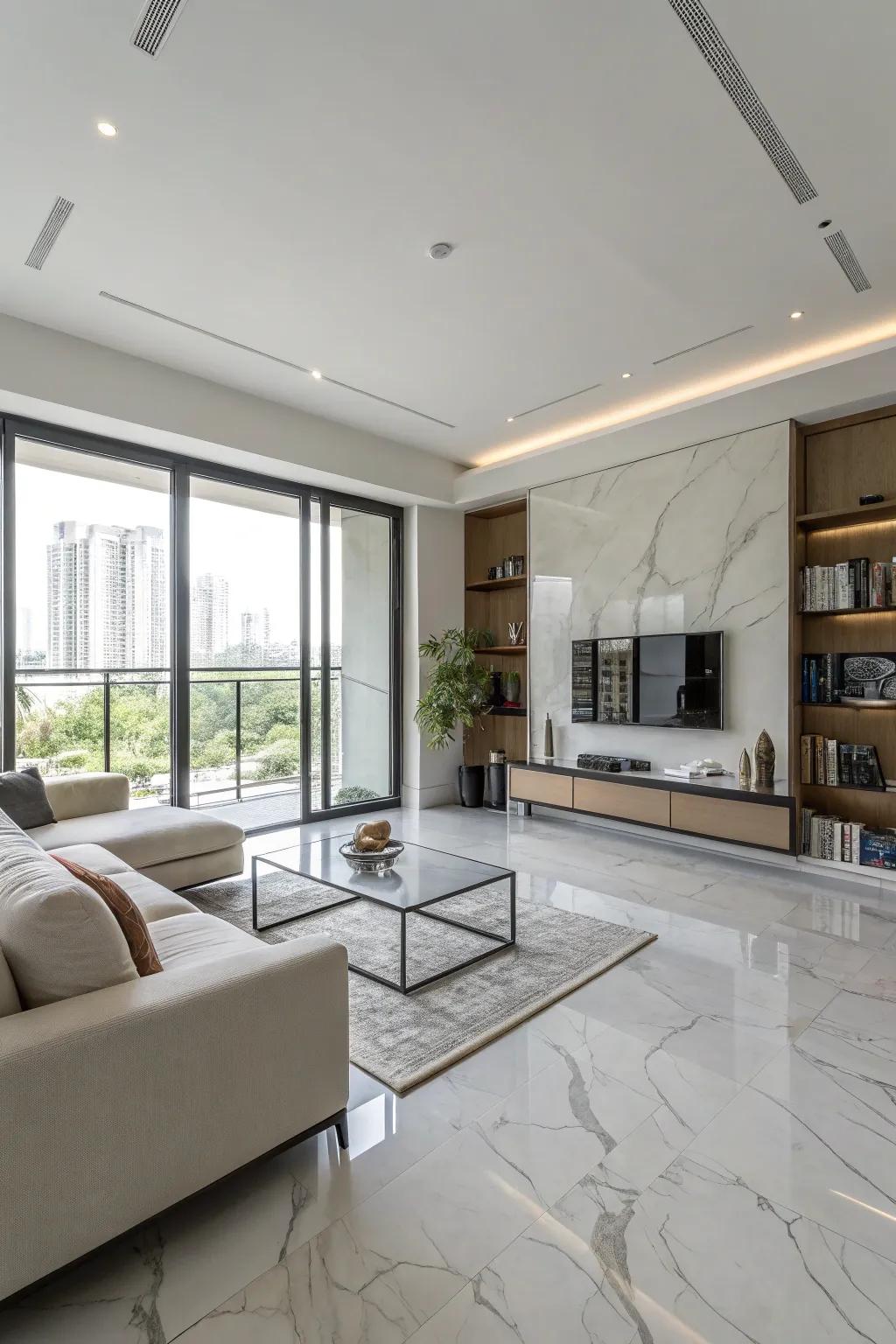Minimalist design highlights the elegance of stone floors.