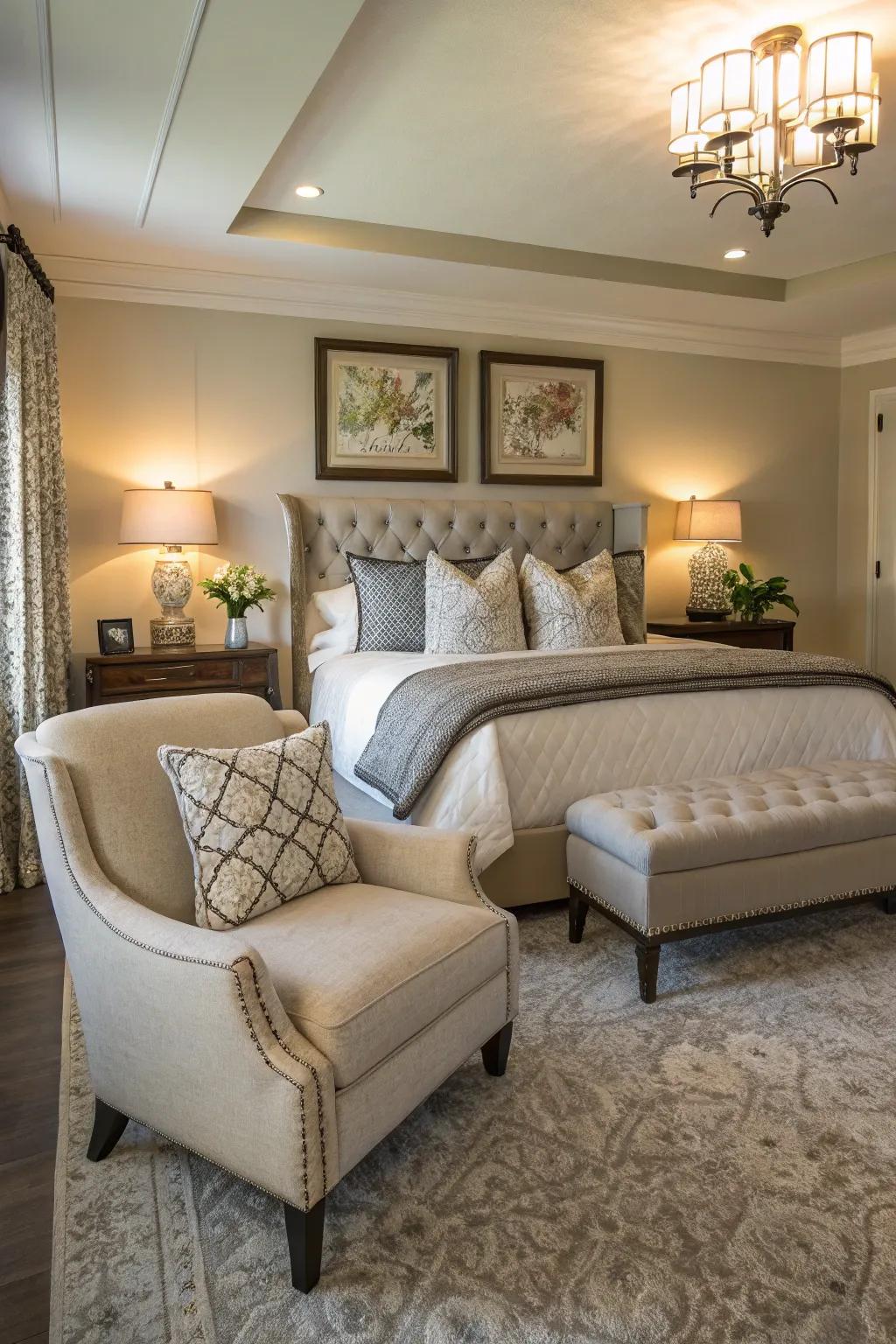 A seating zone enriches luxury and comfort in your bedroom.