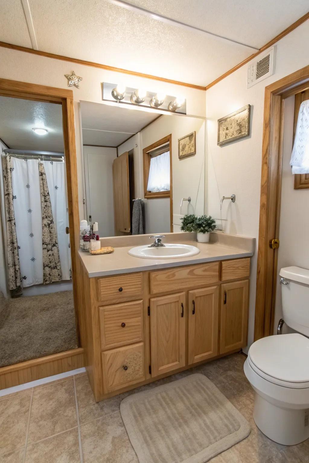 A floating vanity adds a modern touch while maximizing space.