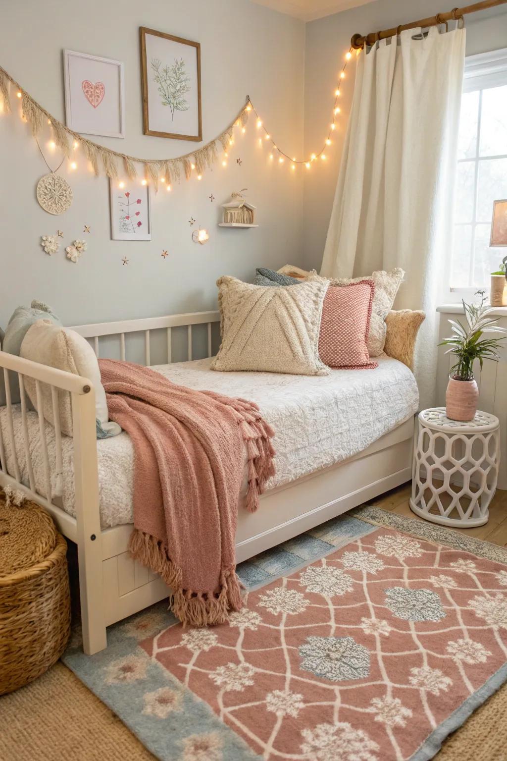 Throws and rugs add heat and comfort to a daybed setup.