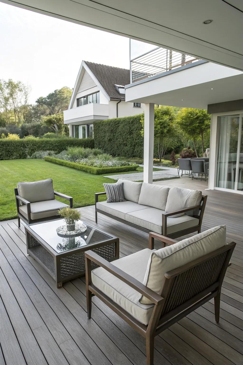 A deck embellished with refined furniture for an elegant accent.