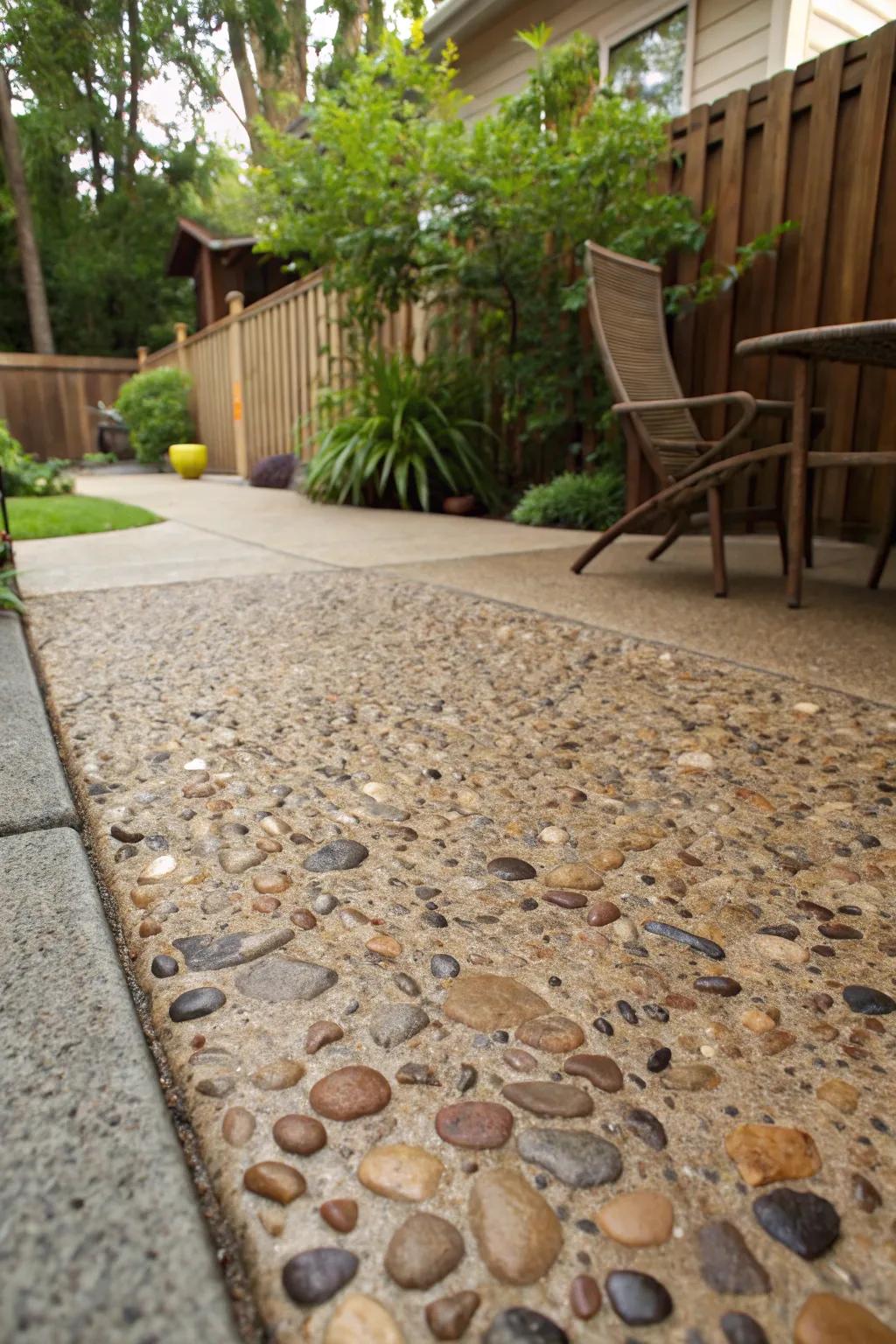 A natural palette helps the patio blend with its surroundings.