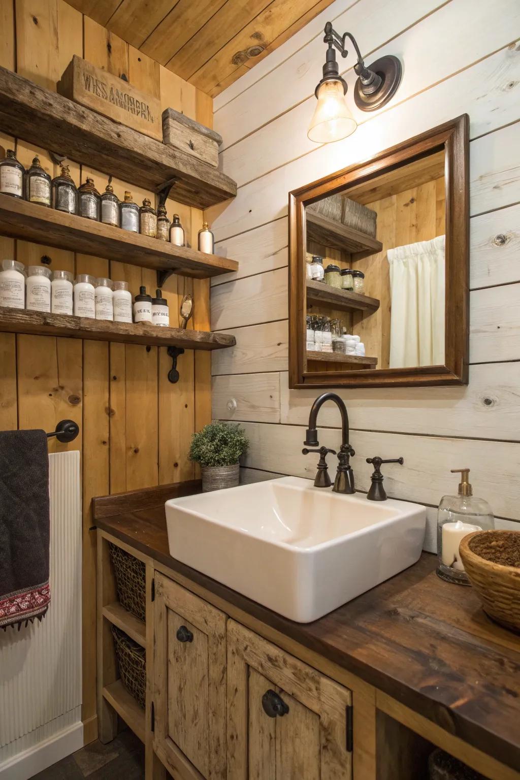 A countryside basin contributes practicality and design to this bathroom.