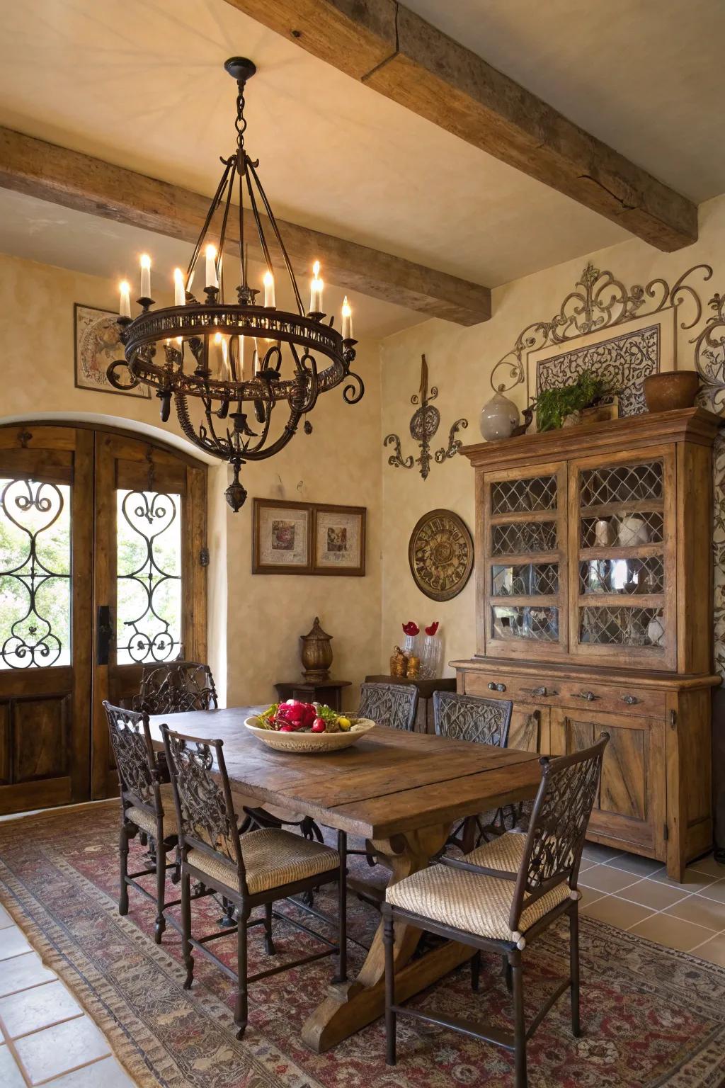 Wrought iron adds traditional charm to the space.