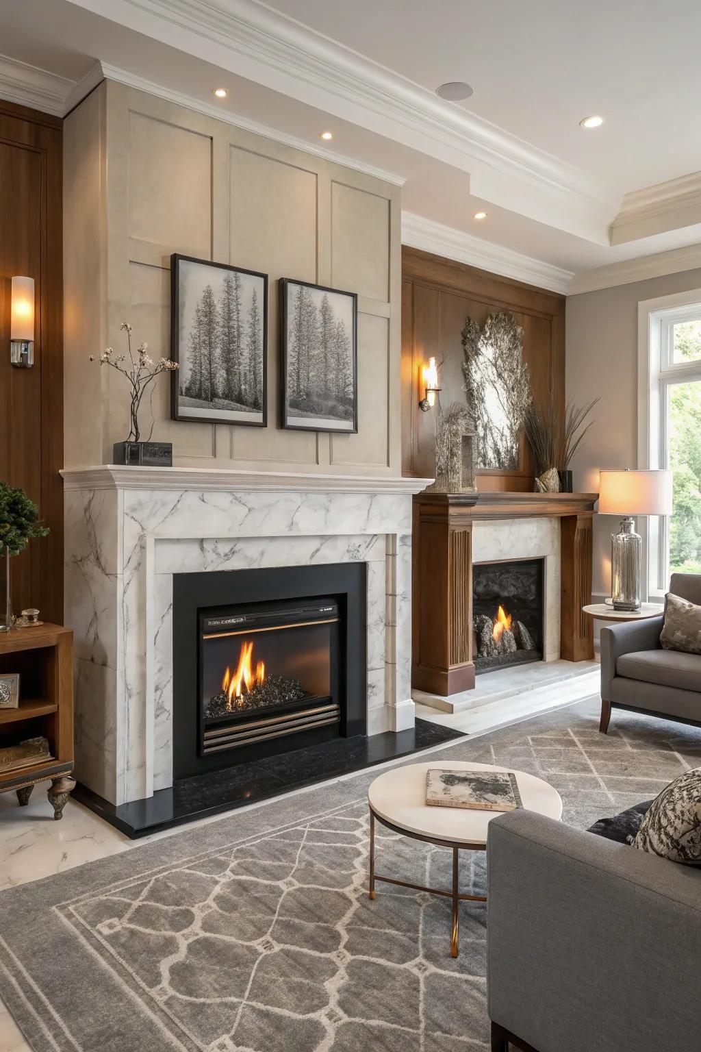 A variety of fireplace surround styles.