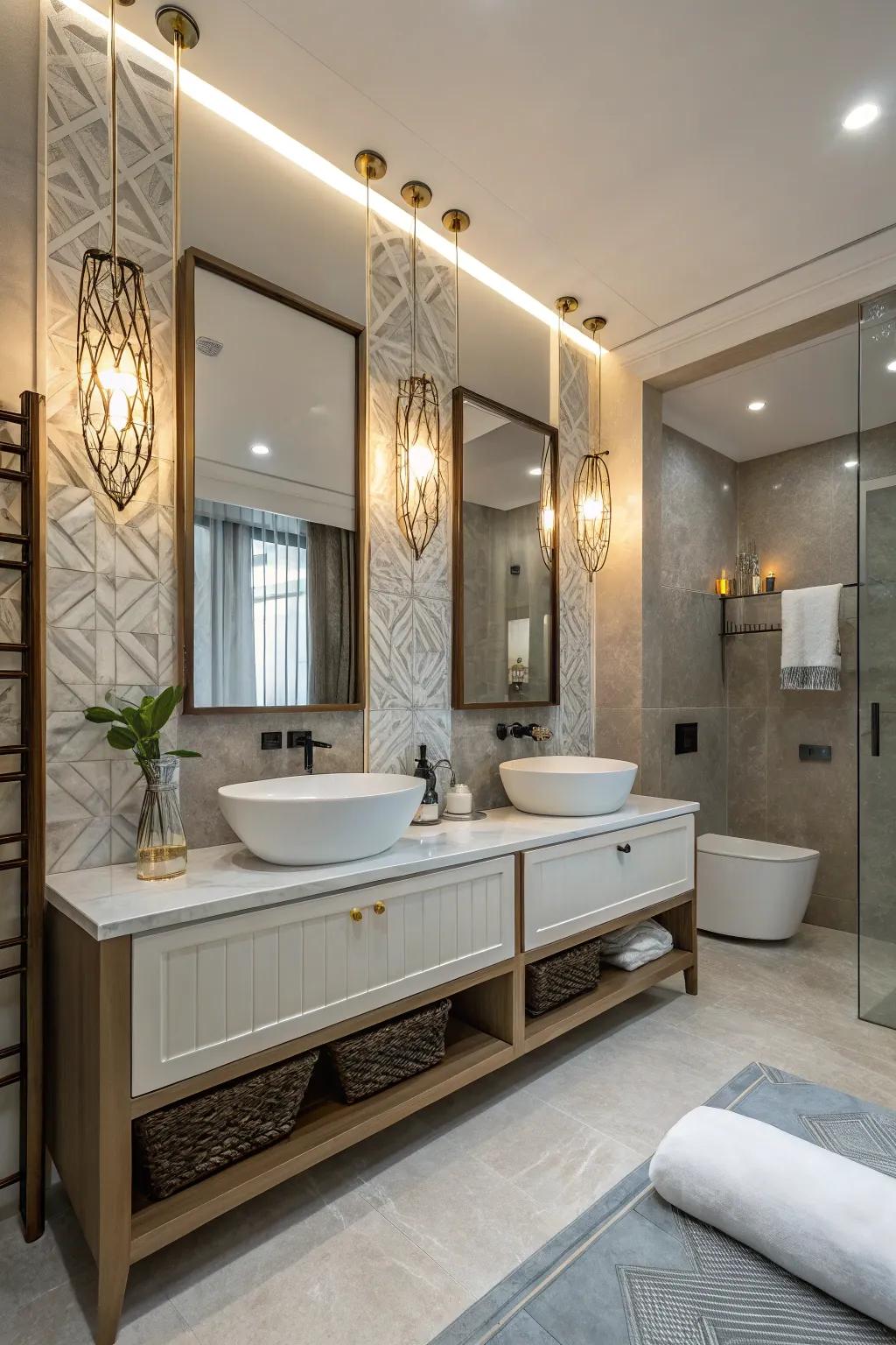 Accent lighting contributes a hint of refinement to this bathroom.