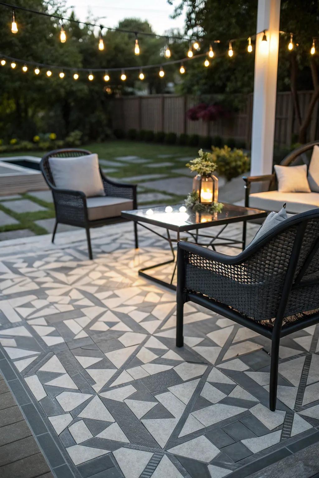 Symmetrical mappings infuse visual intrigue into patios.