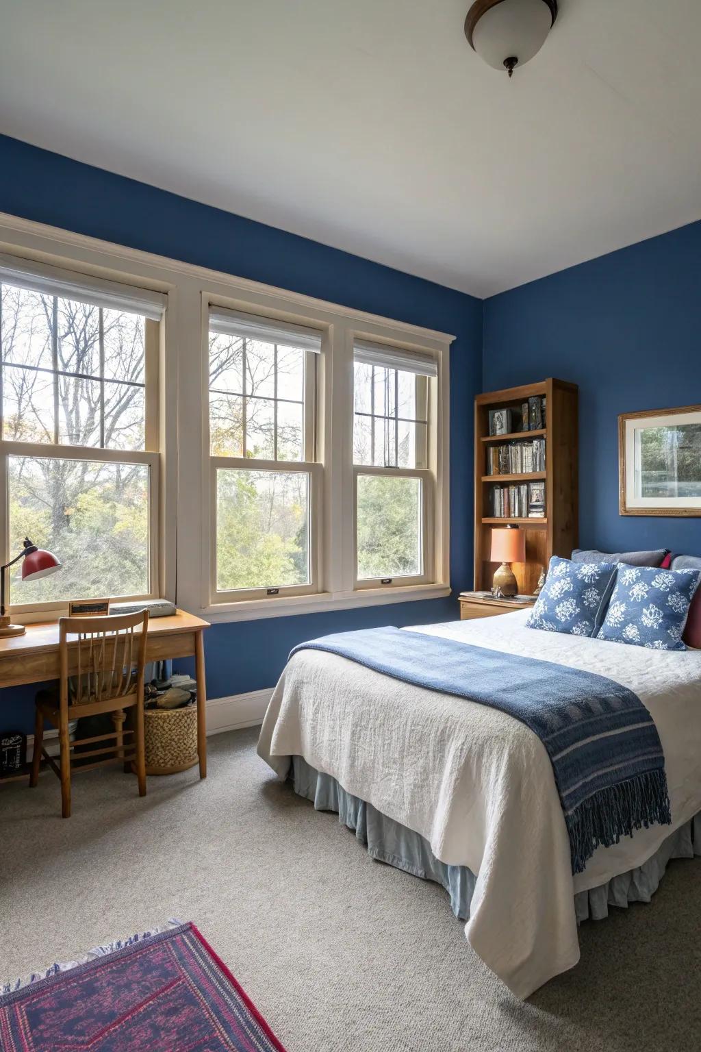 Inherent lighting enhances the depth and emotion of the sapphire blue design.