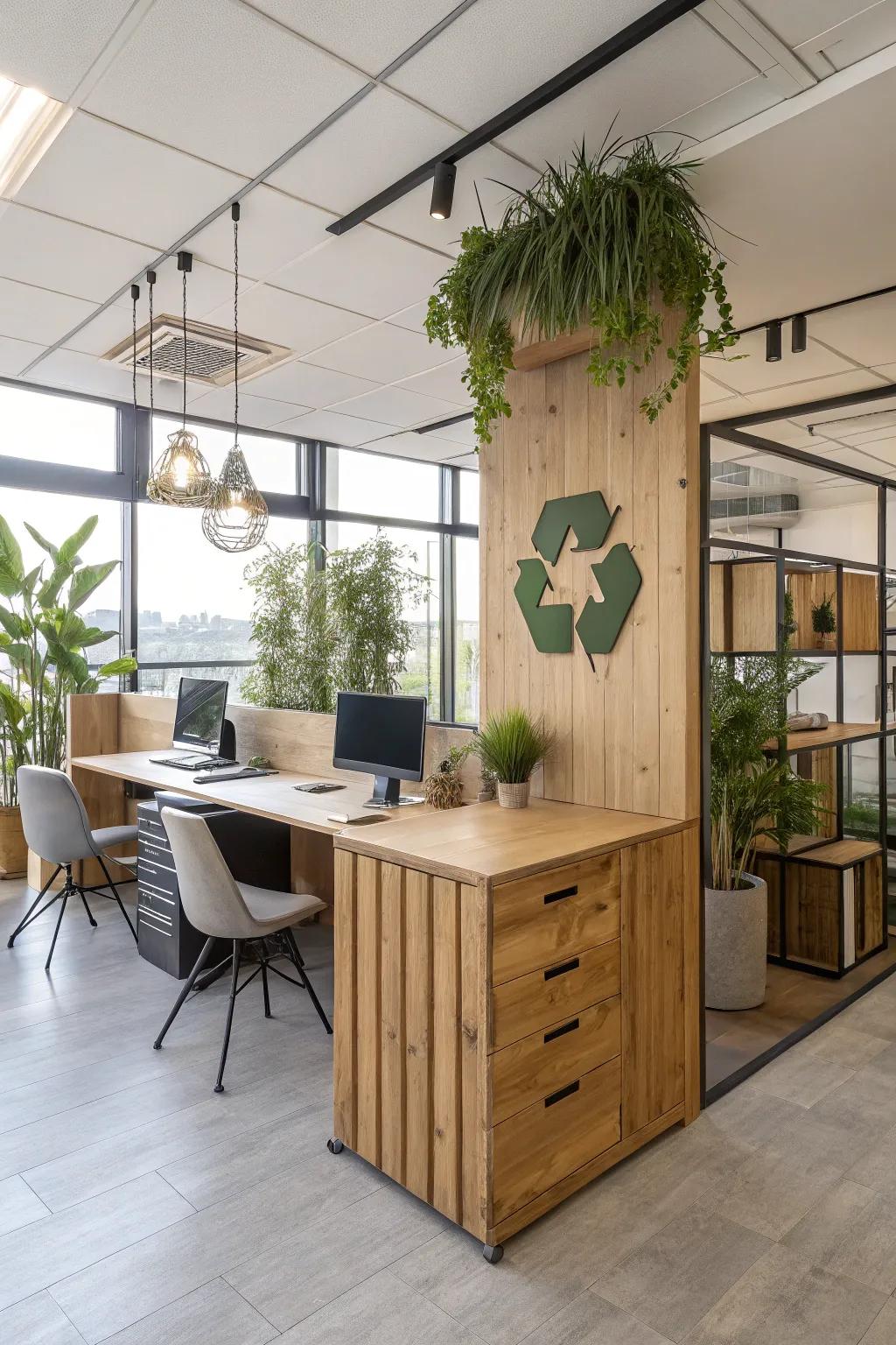 Eco-conscious materials present a sustainable and stylish option for office decor.