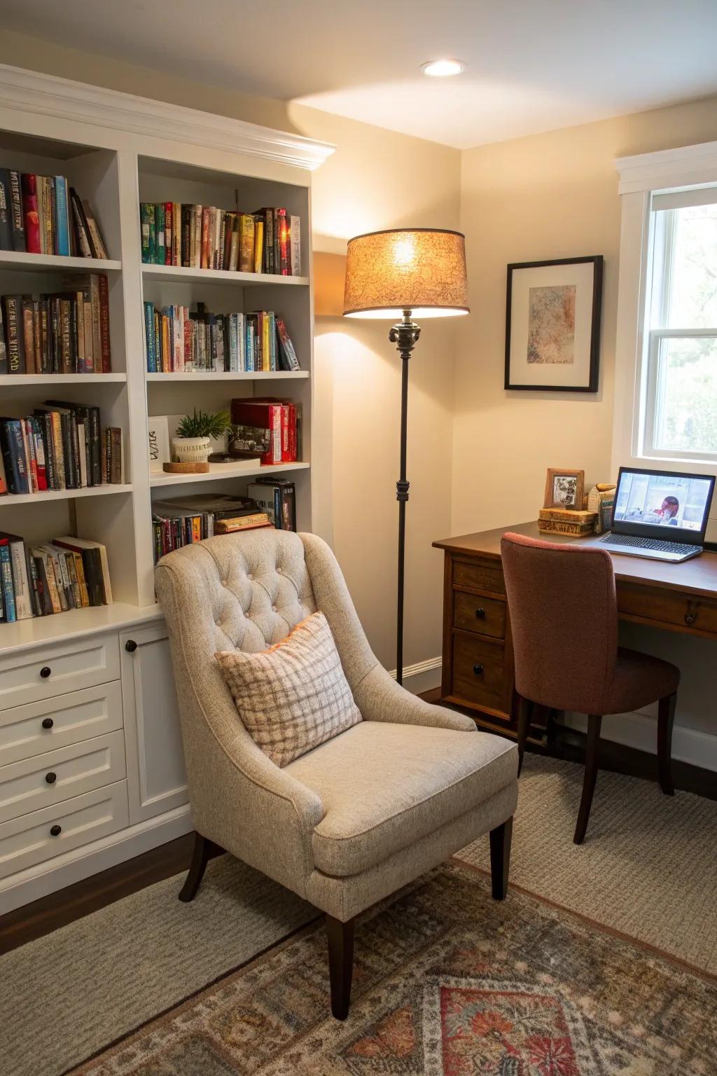 A cozy reading nook perfect for relaxation and concentration.