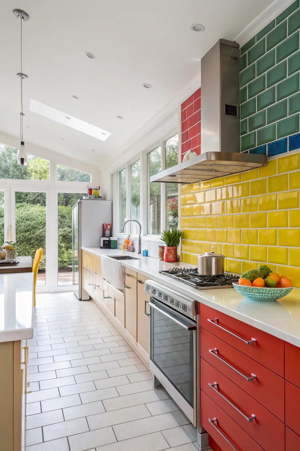 Radiantly tinted underground tiles bestow a modern alteration to this kitchen.