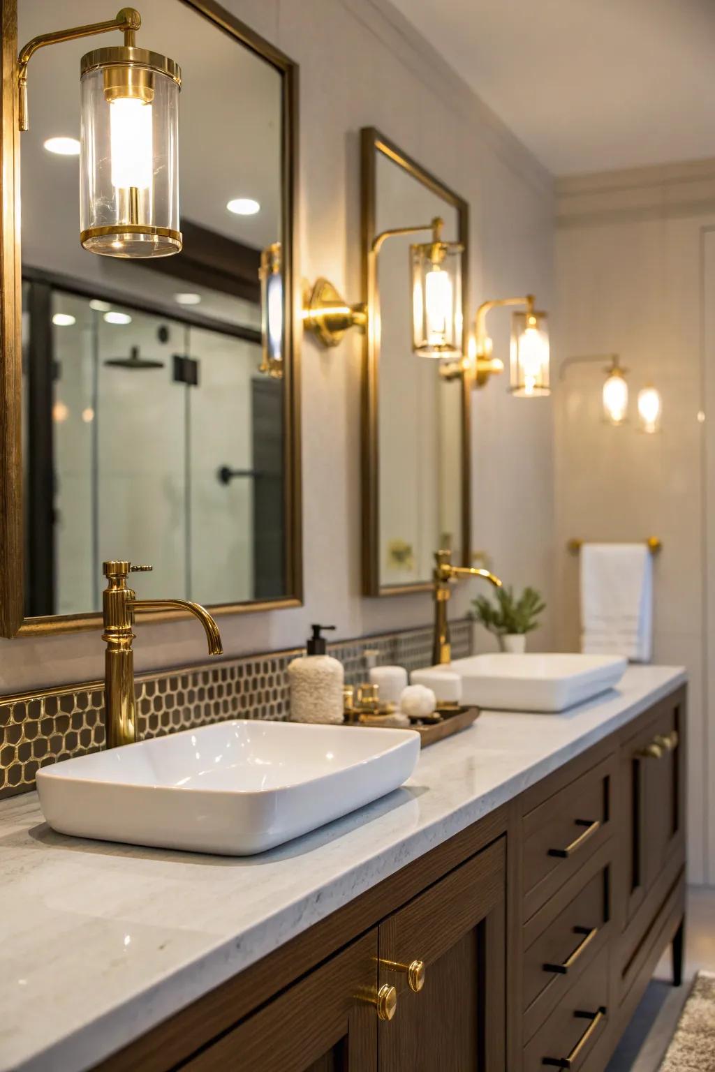 Warm brass accents for a sophisticated bathroom.