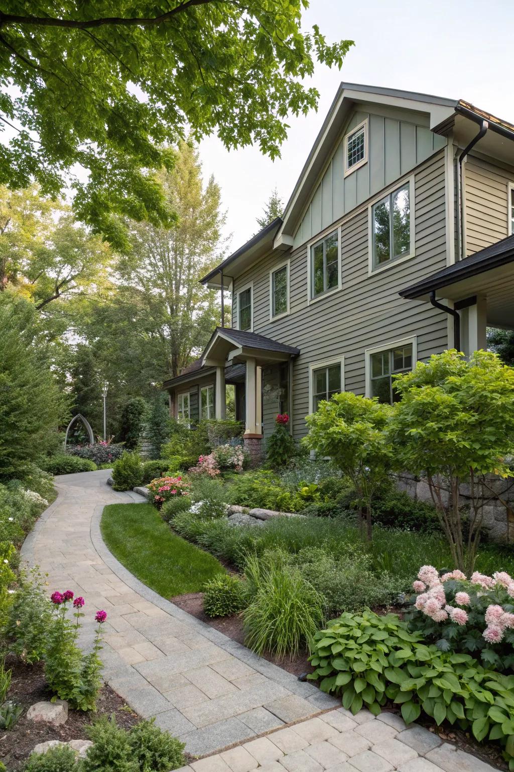 Harmonious vertical cladding and foliage