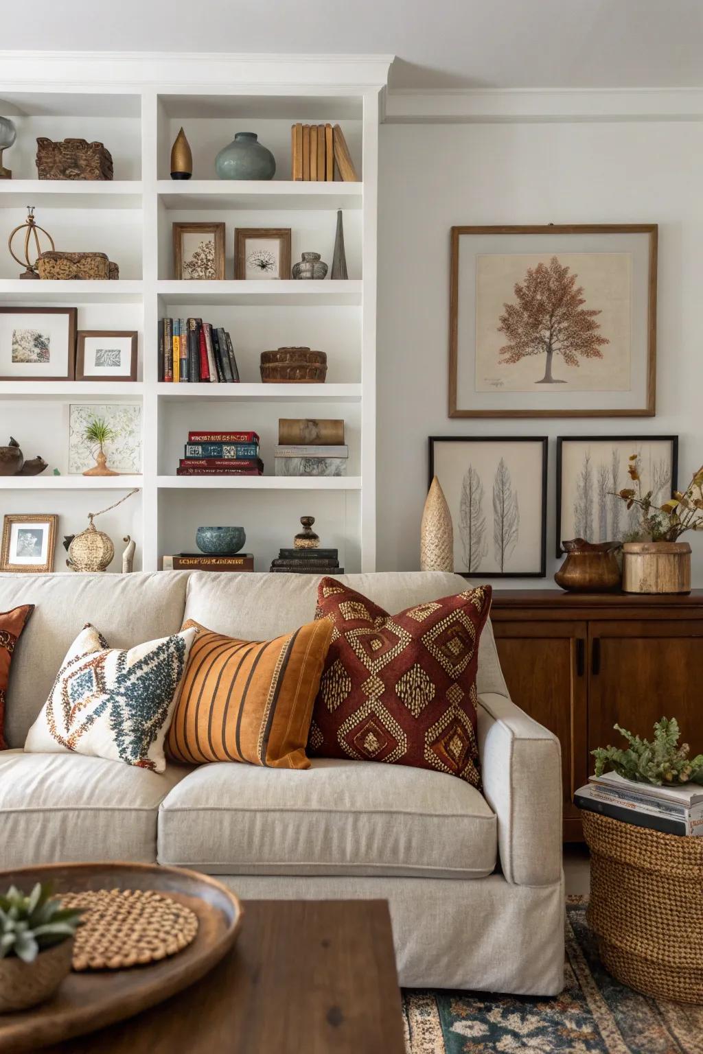Multi-layered decor creates depth and visual interest.