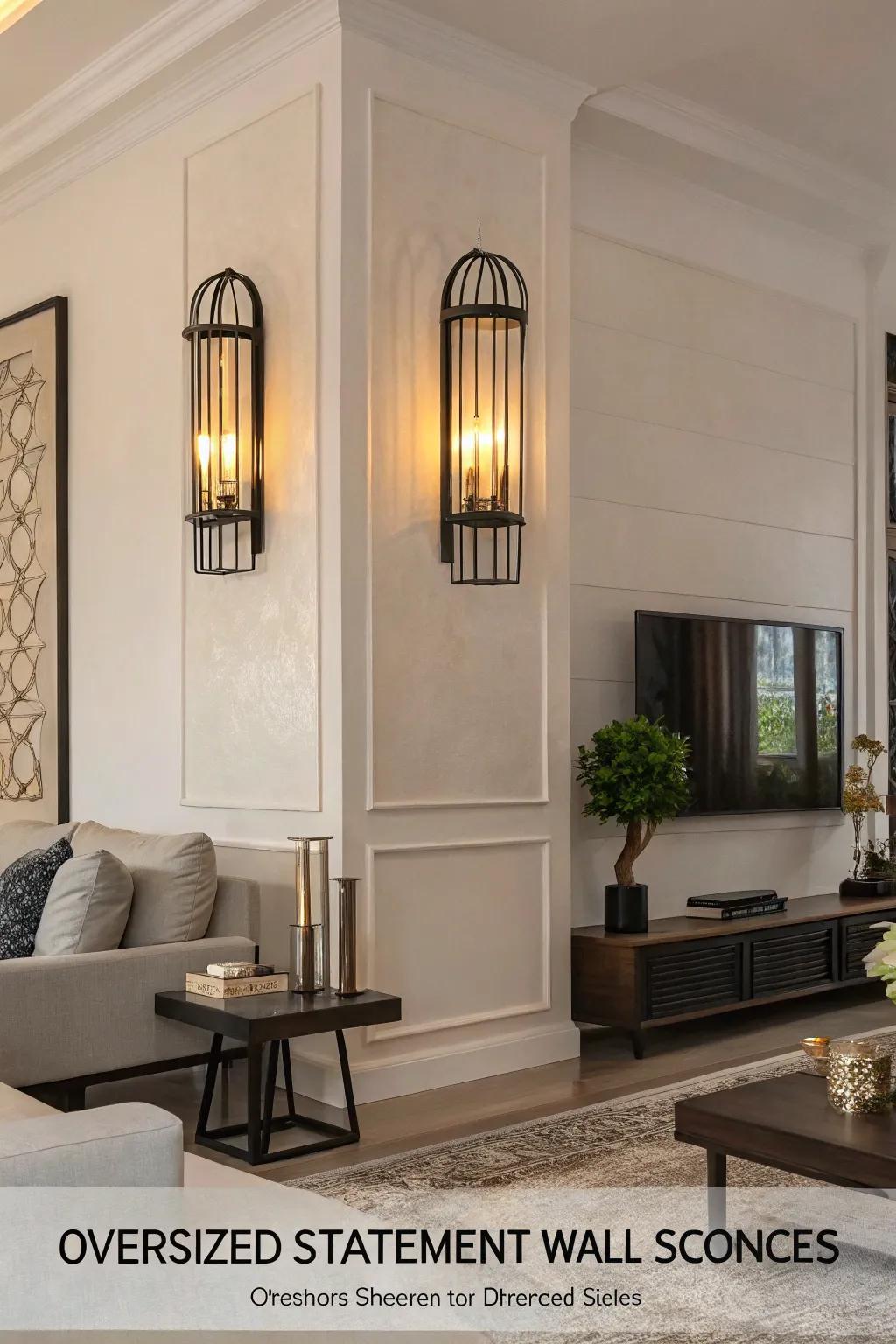 Oversized sconces produce a striking accent in your decoration.