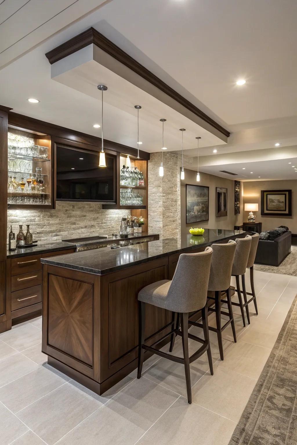 Smoothly integrated wet bars enhance your home's flow.