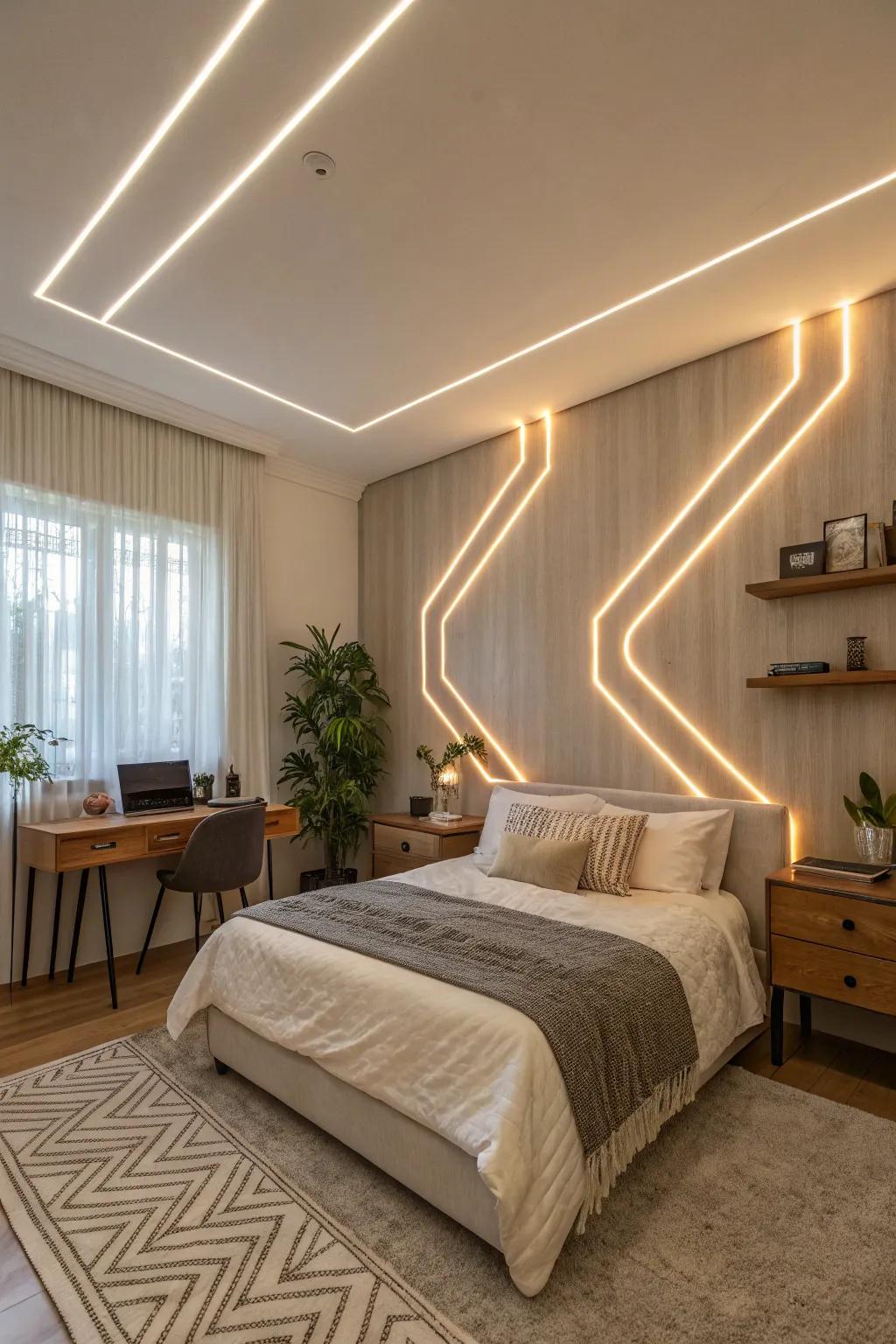 Artistic wall light strips bringing modern style.