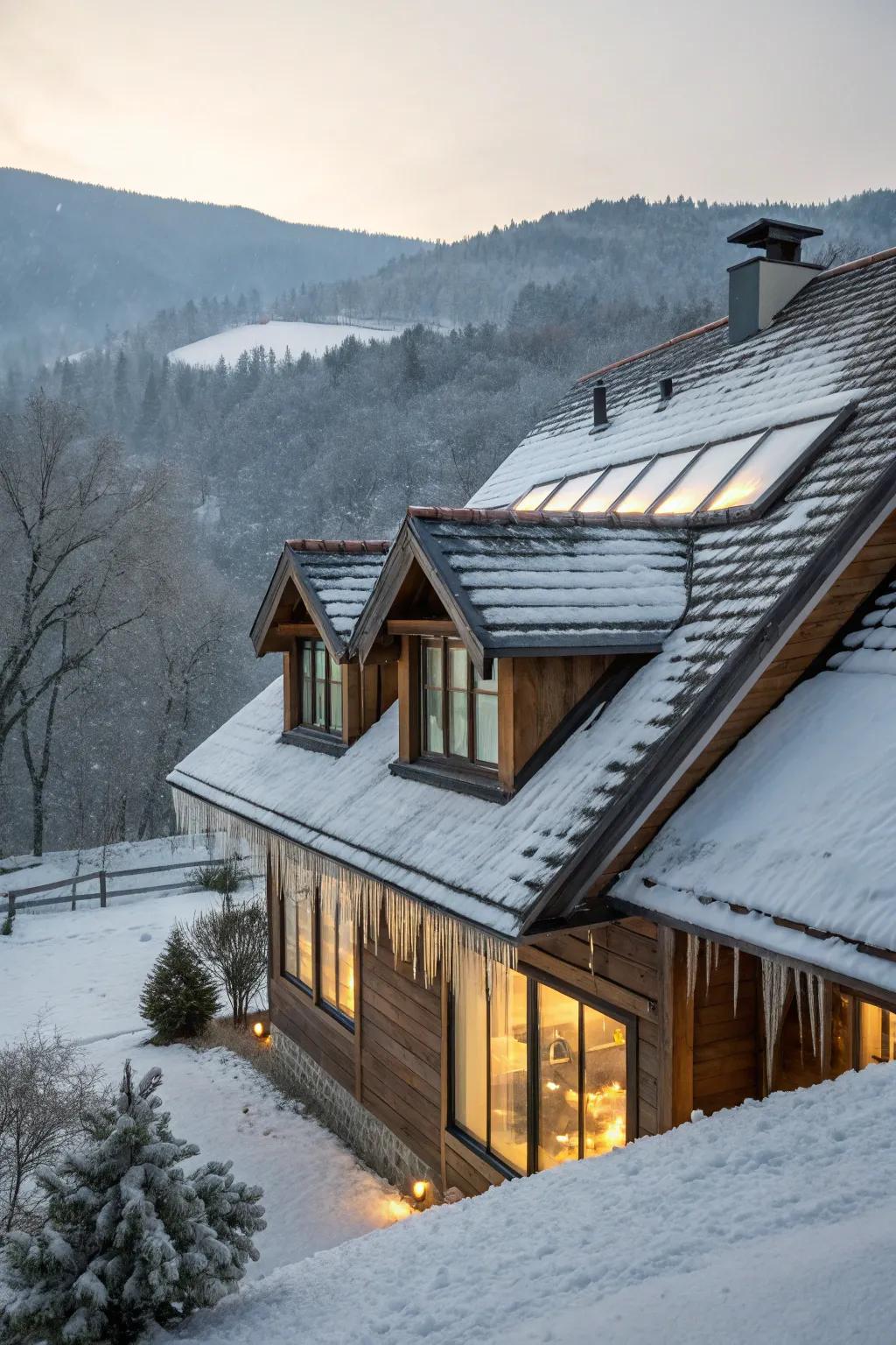 Distinctive roof forms elevating mountain home blueprints.