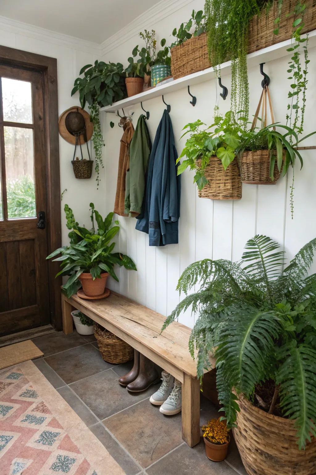 Bring vibrancy to your mud room with plants.