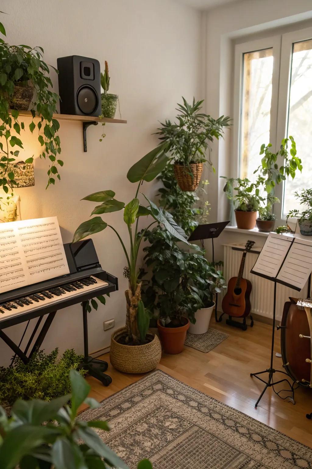 Indoor plants introduce nature and subtly improve acoustics.