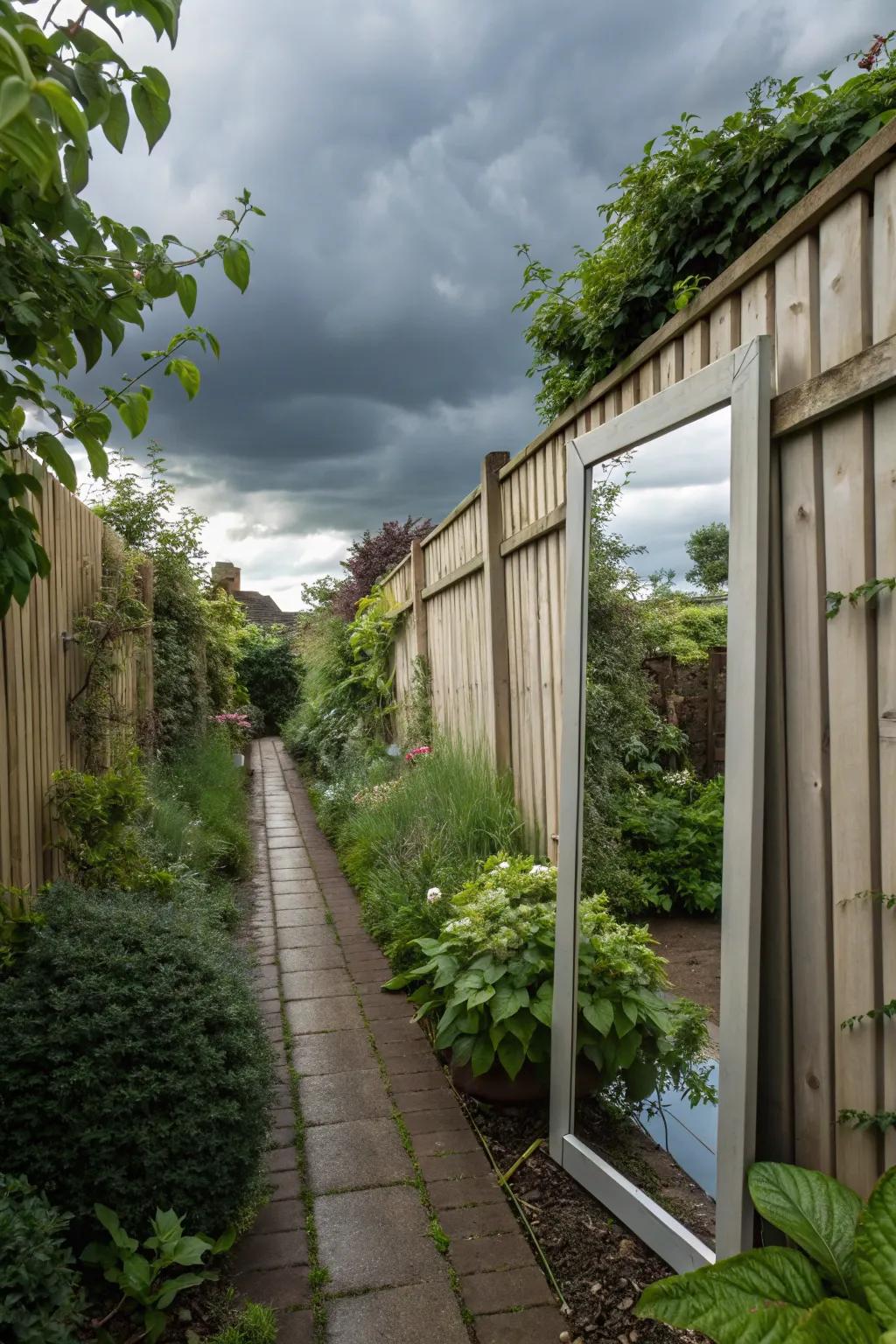 Reflectors forge the fancy of greater space in a narrow garden.
