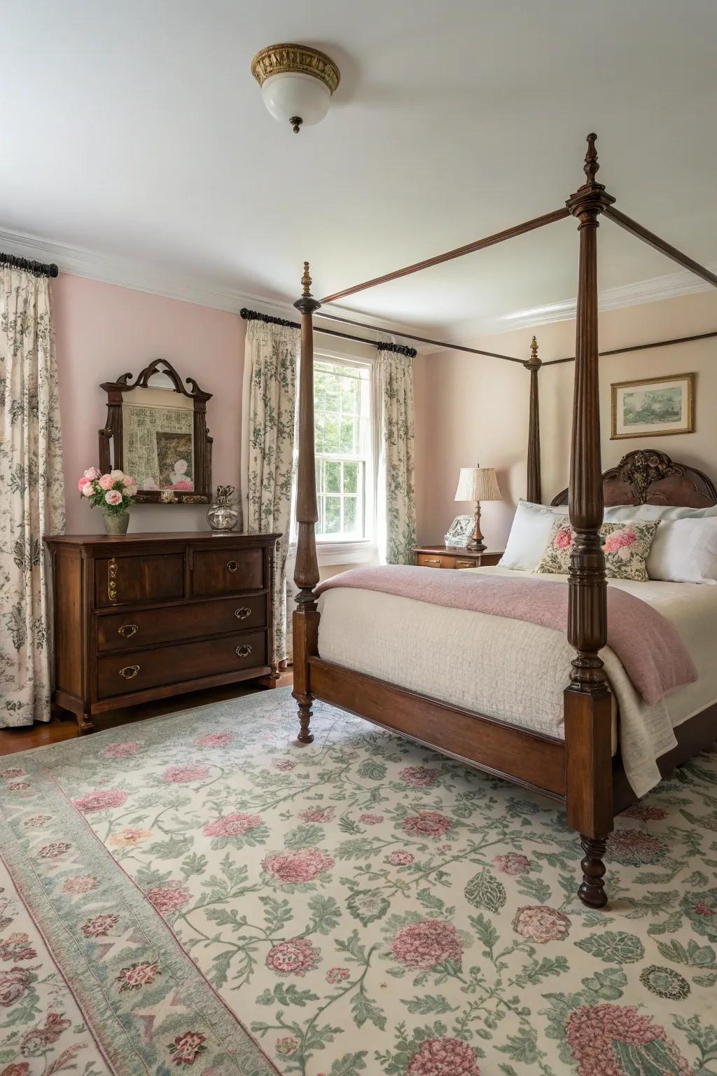 Vintage-inspired carpets bring timeless charm to any bedroom.