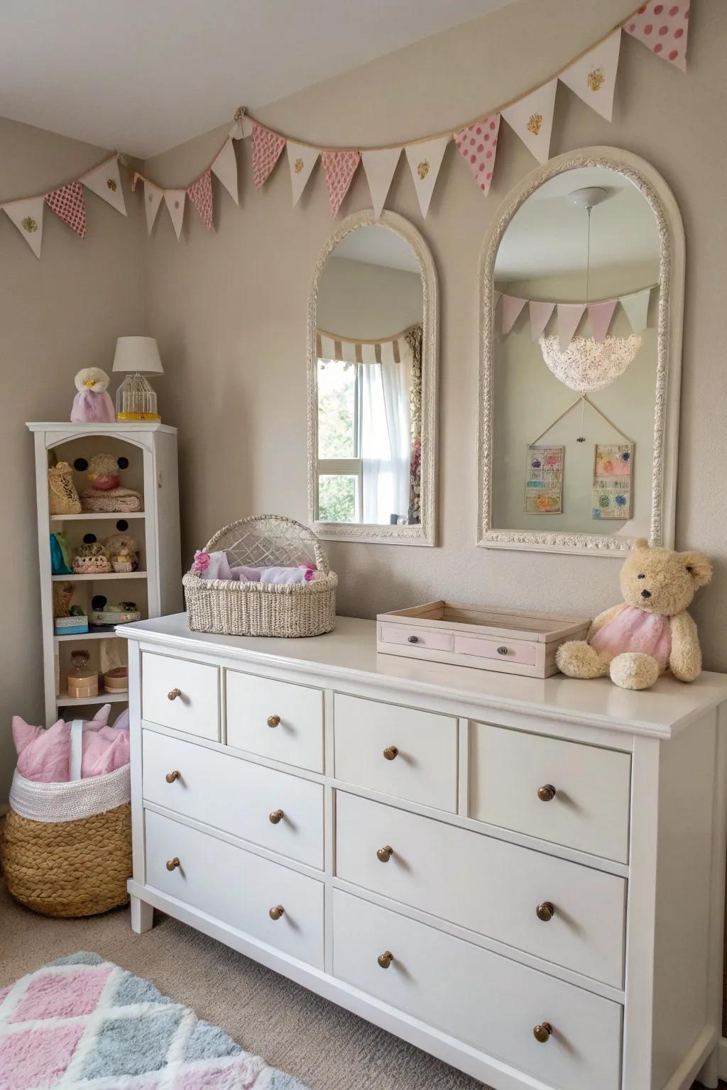 Paired reflectors add balance and symmetry to this nursery.