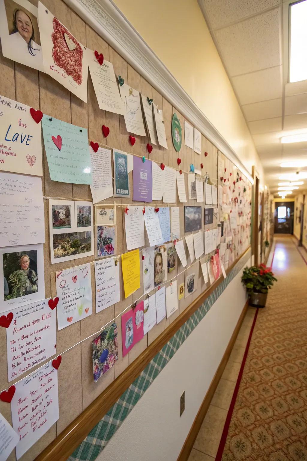 An engaging wall of affection showcasing residents' messages and artwork.