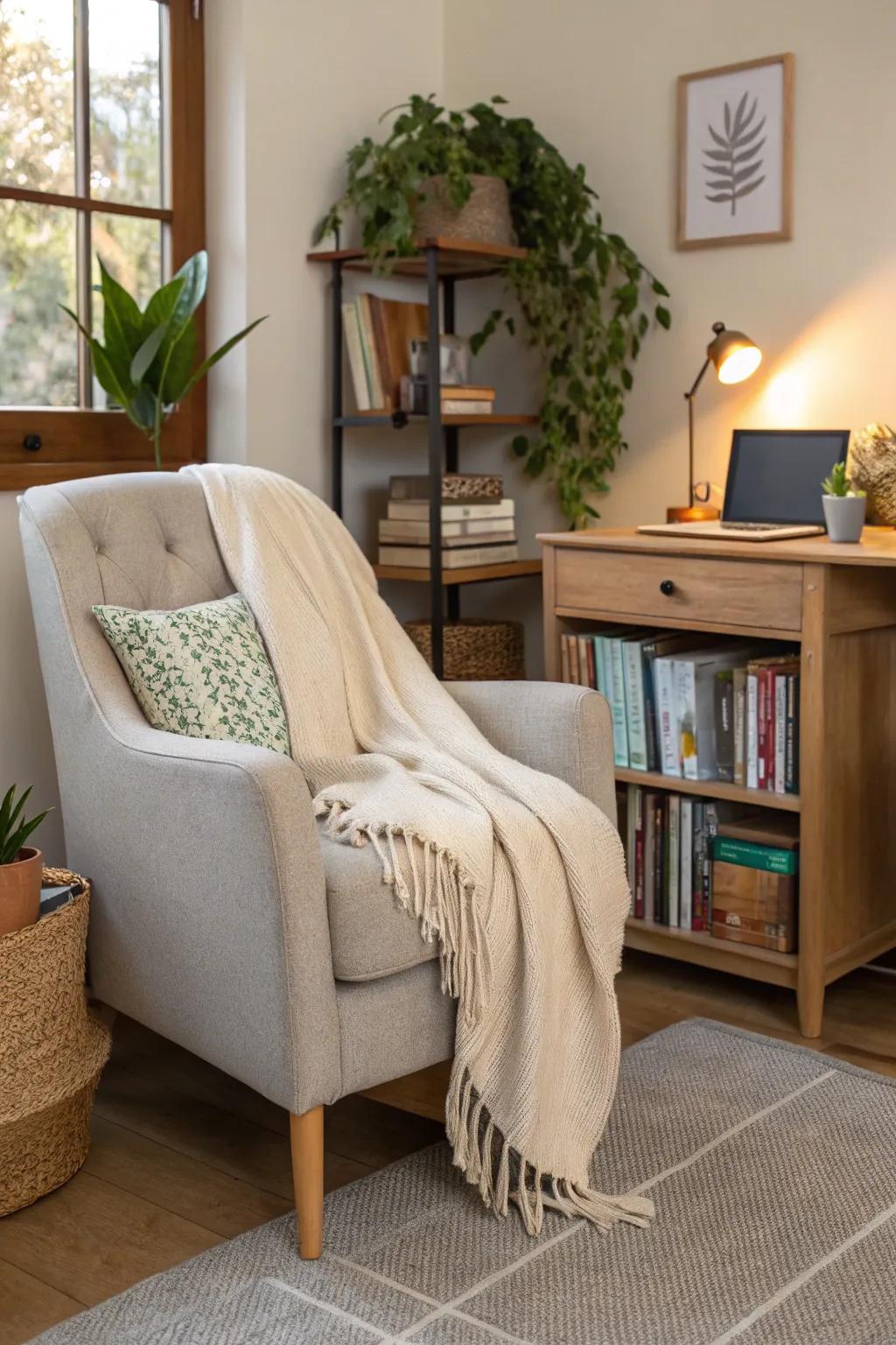 A cozy nook invites relaxation and inspiration.