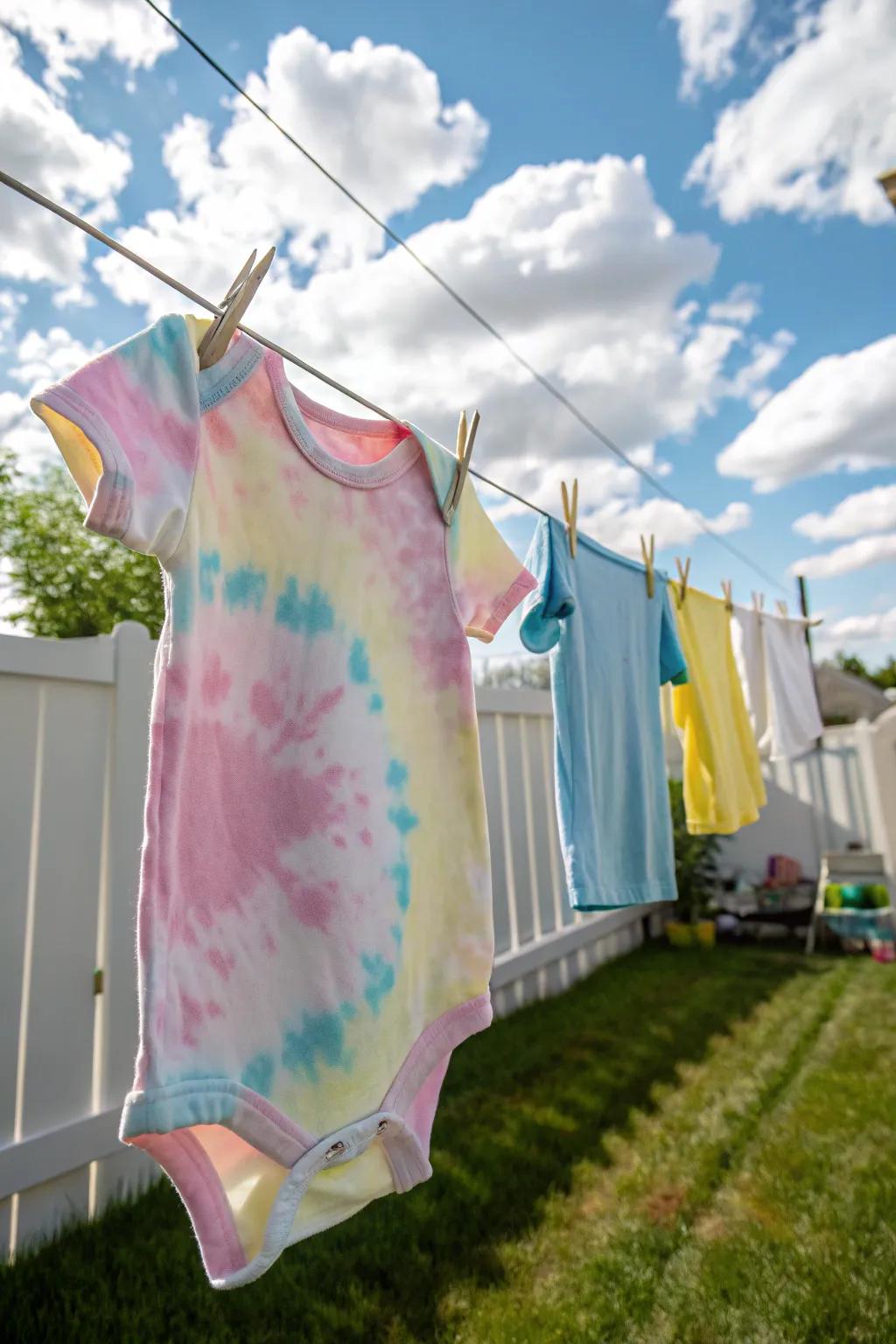 A boho-inspired dyed onesie with pastel hues.