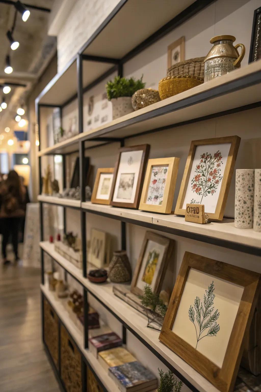 Artwork introduces an artistic flair to shelf layouts